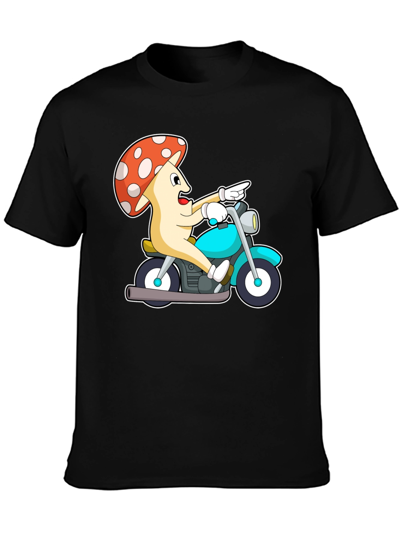 Black Mushroom Rider Graphic Tee - Black Cotton T-Shirt view 3