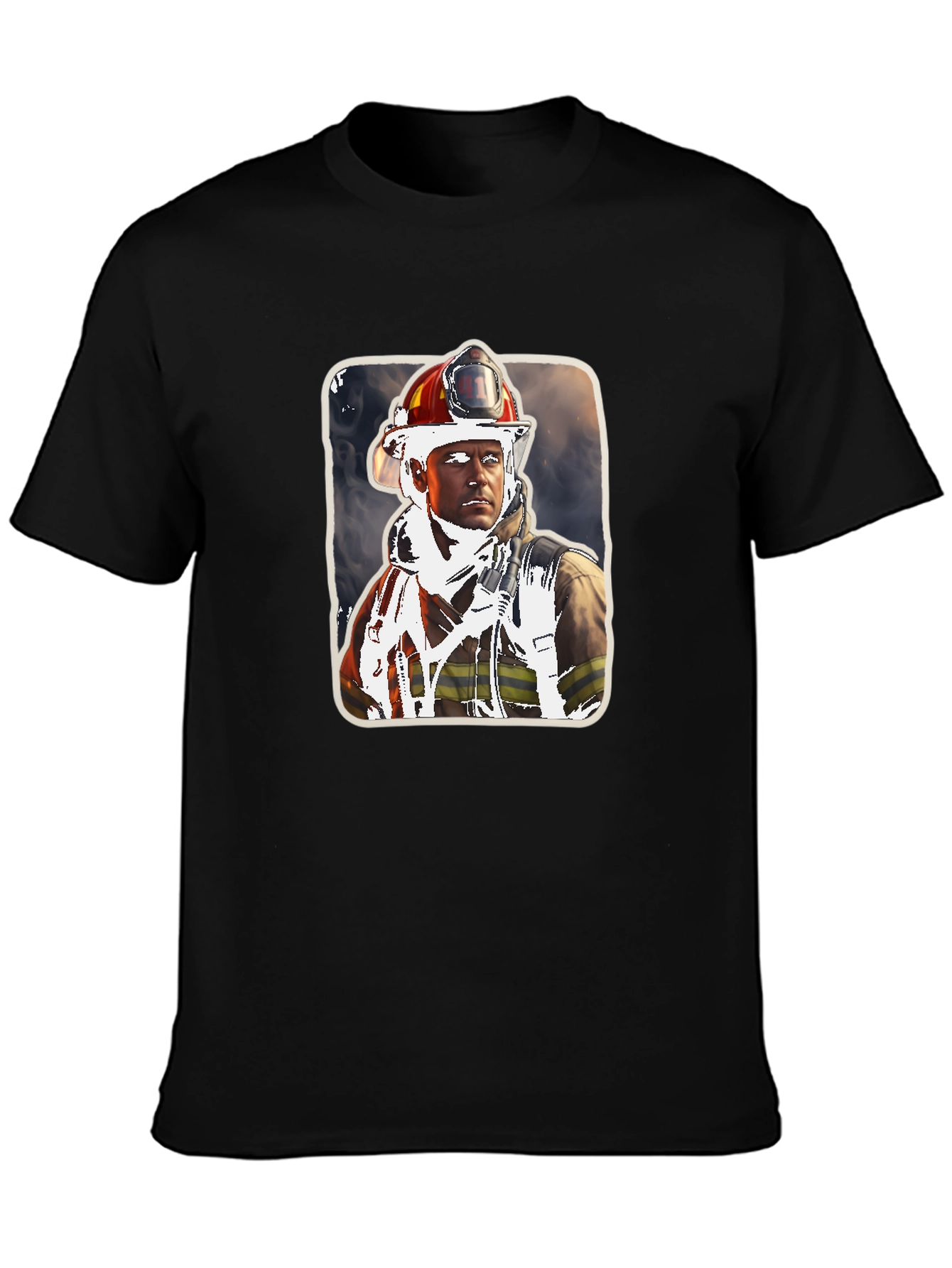 Black Firefighter Portrait Graphic Tee view 3
