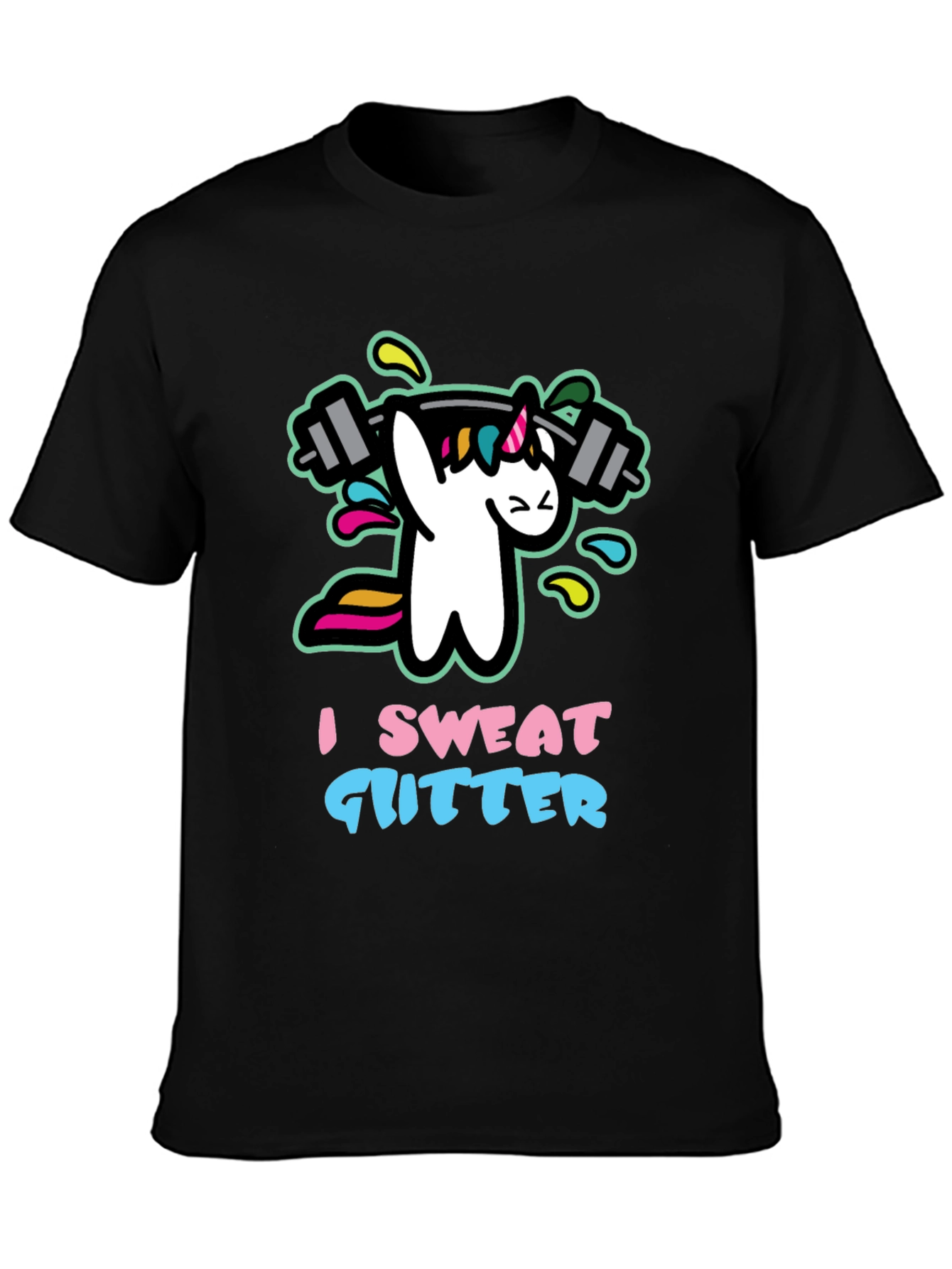 Black I Sweat Glitter Unicorn Gym Black T-Shirt view 3
