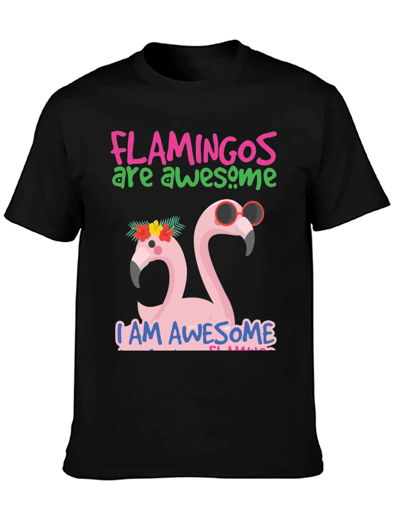 Black Awesome Flamingo Graphic T-Shirt view 3