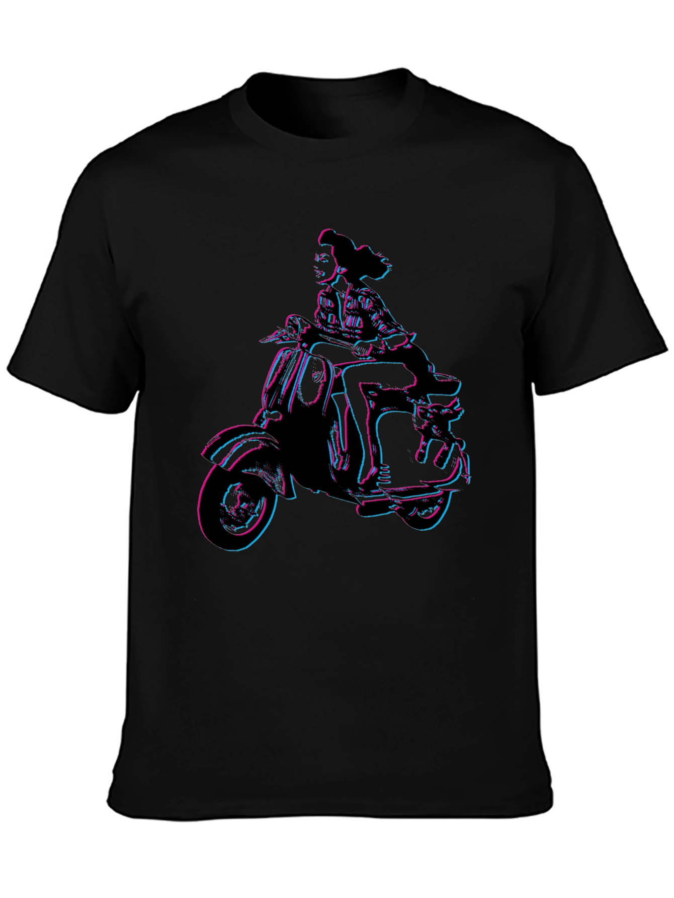 Black Retro Woman on Scooter Graphic Tee - Black view 3