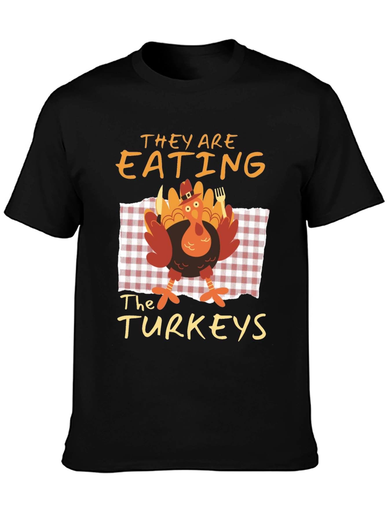 Black Funny Thanksgiving "Eating the Turkeys" Graphic Tee view 3