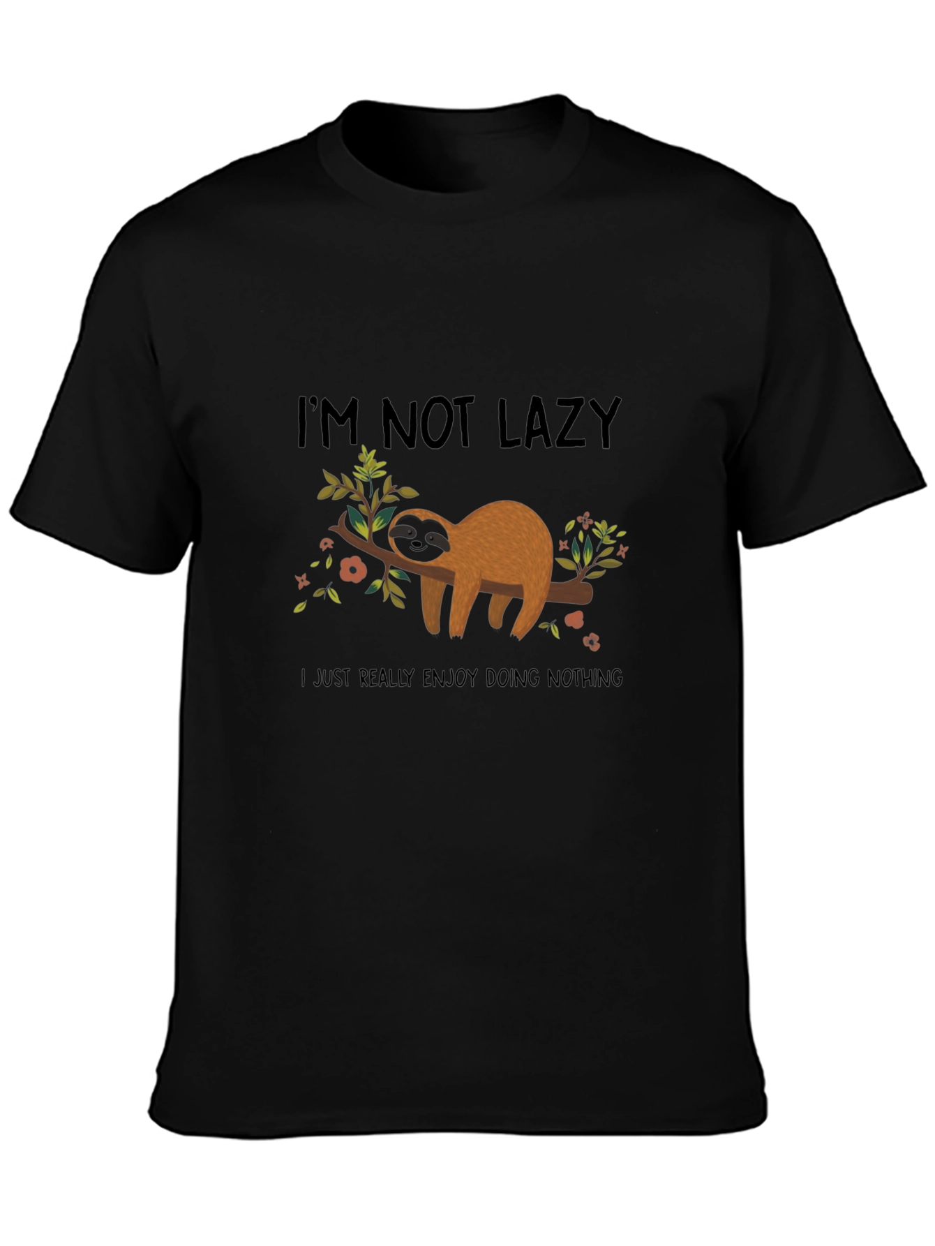 Black Funny Sloth Graphic Tee - I'm Not Lazy, Black view 3
