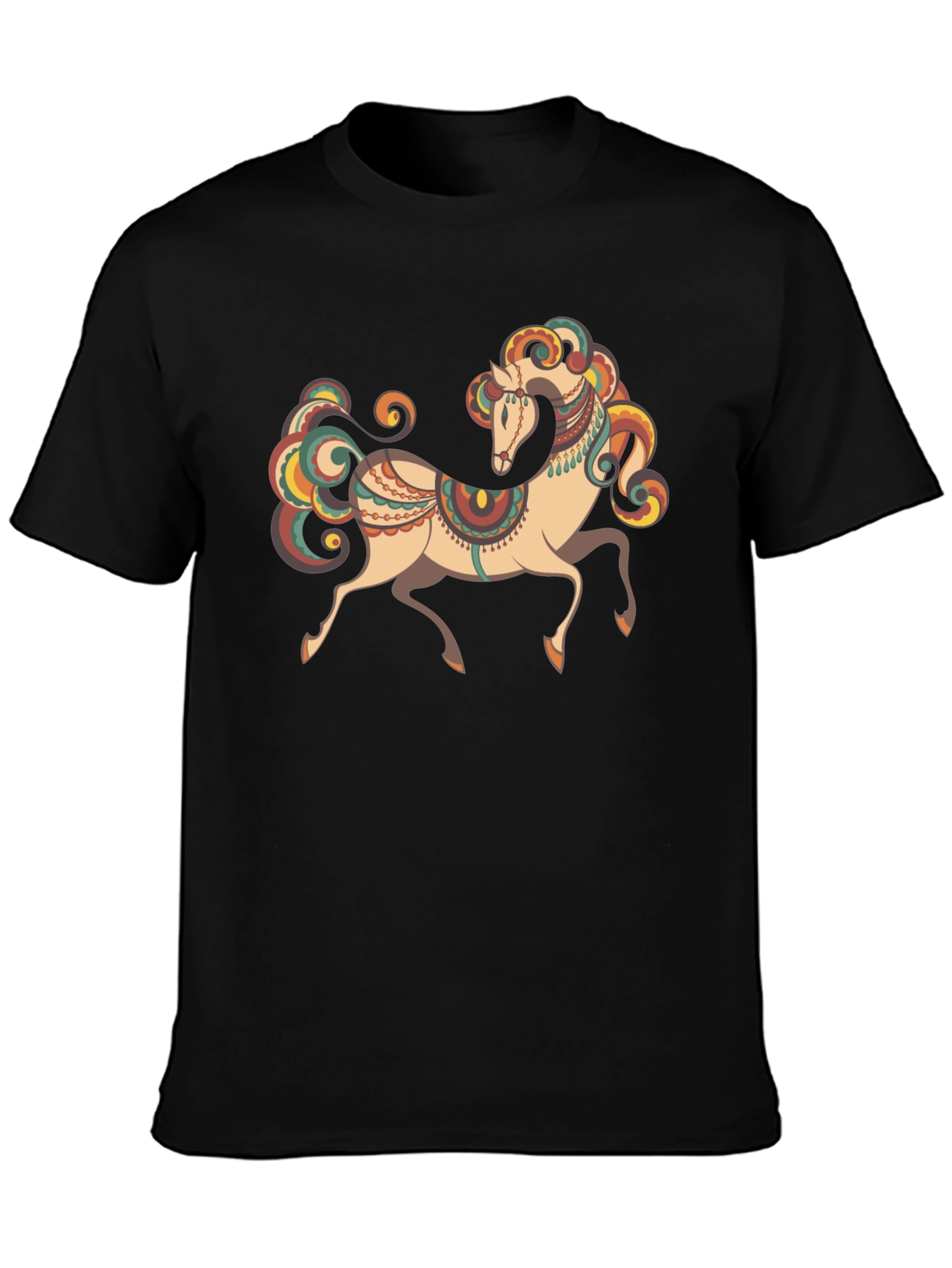Black Men's Black T-Shirt with Horse Graphic view 3