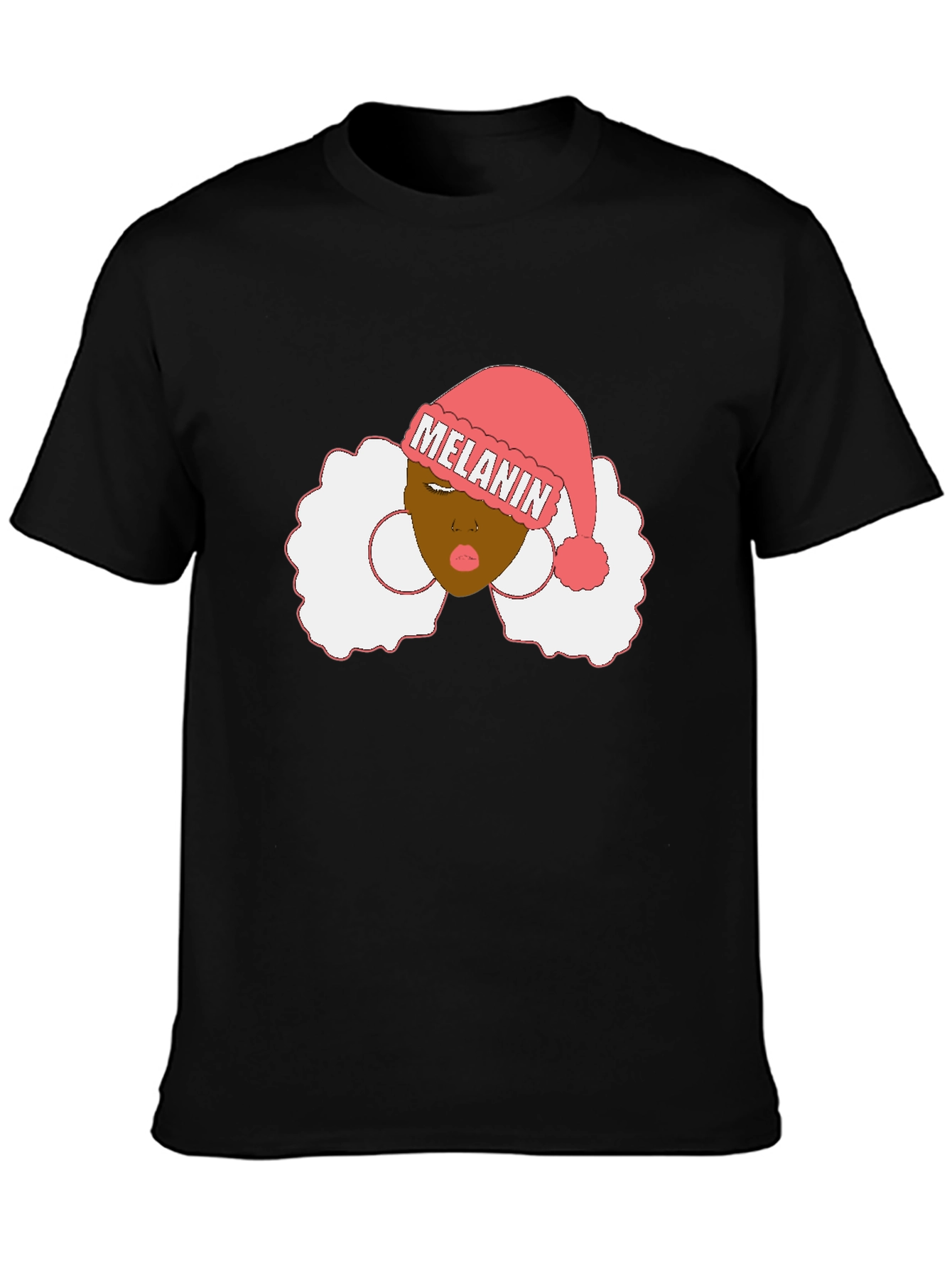 Black Melanin Santa Hat Black Graphic Tee view 3