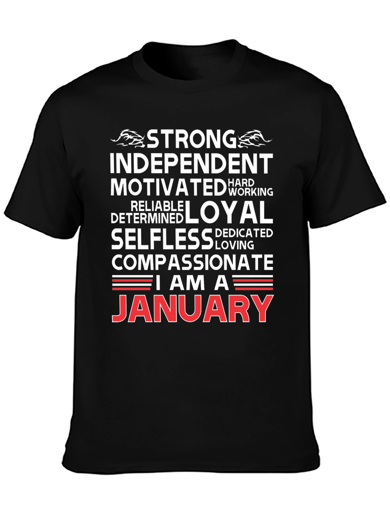 Black January Birthday T-Shirt - Strong, Loyal, Compassionate view 3