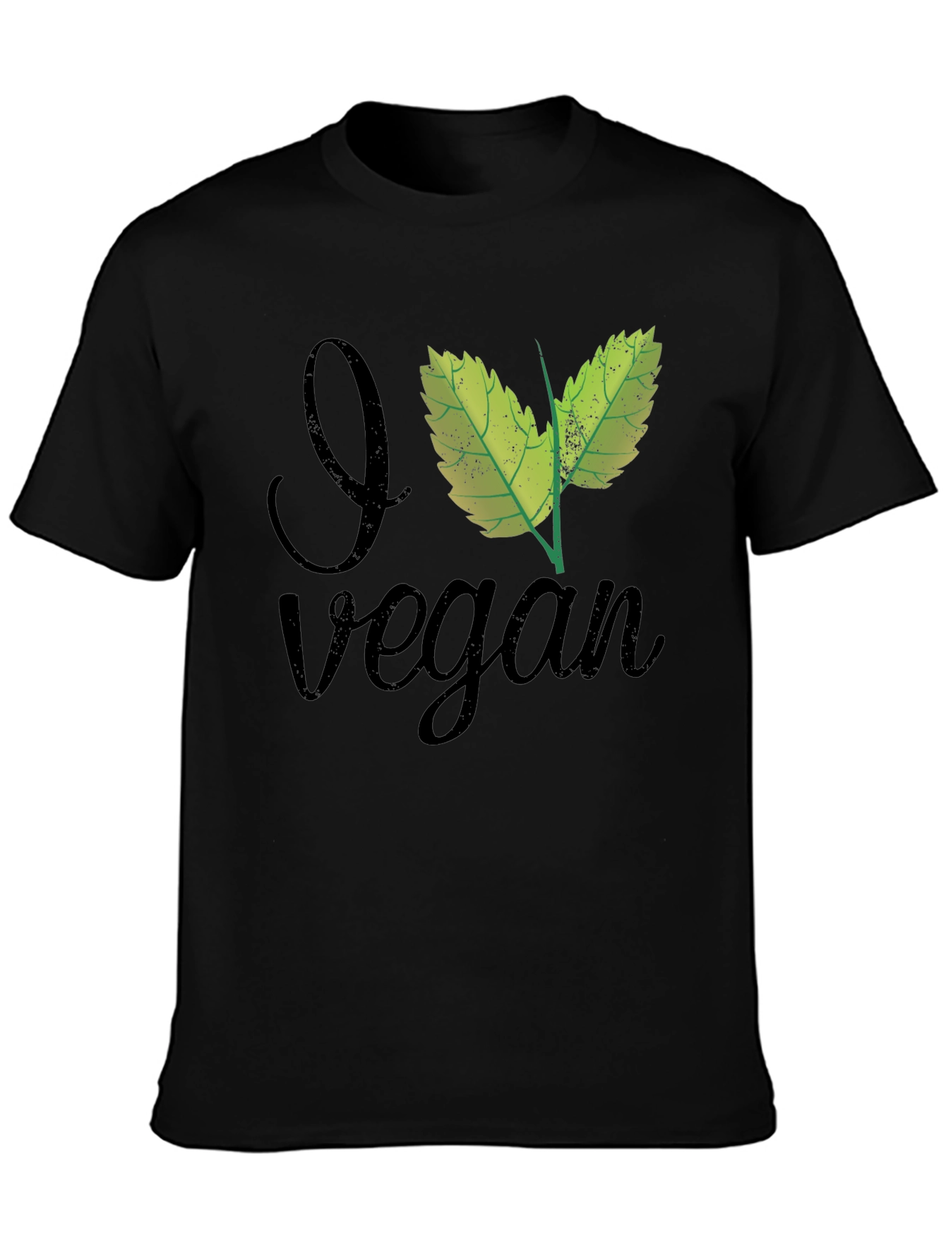 Black I Leaf Vegan T-Shirt - Black, Crew Neck view 3
