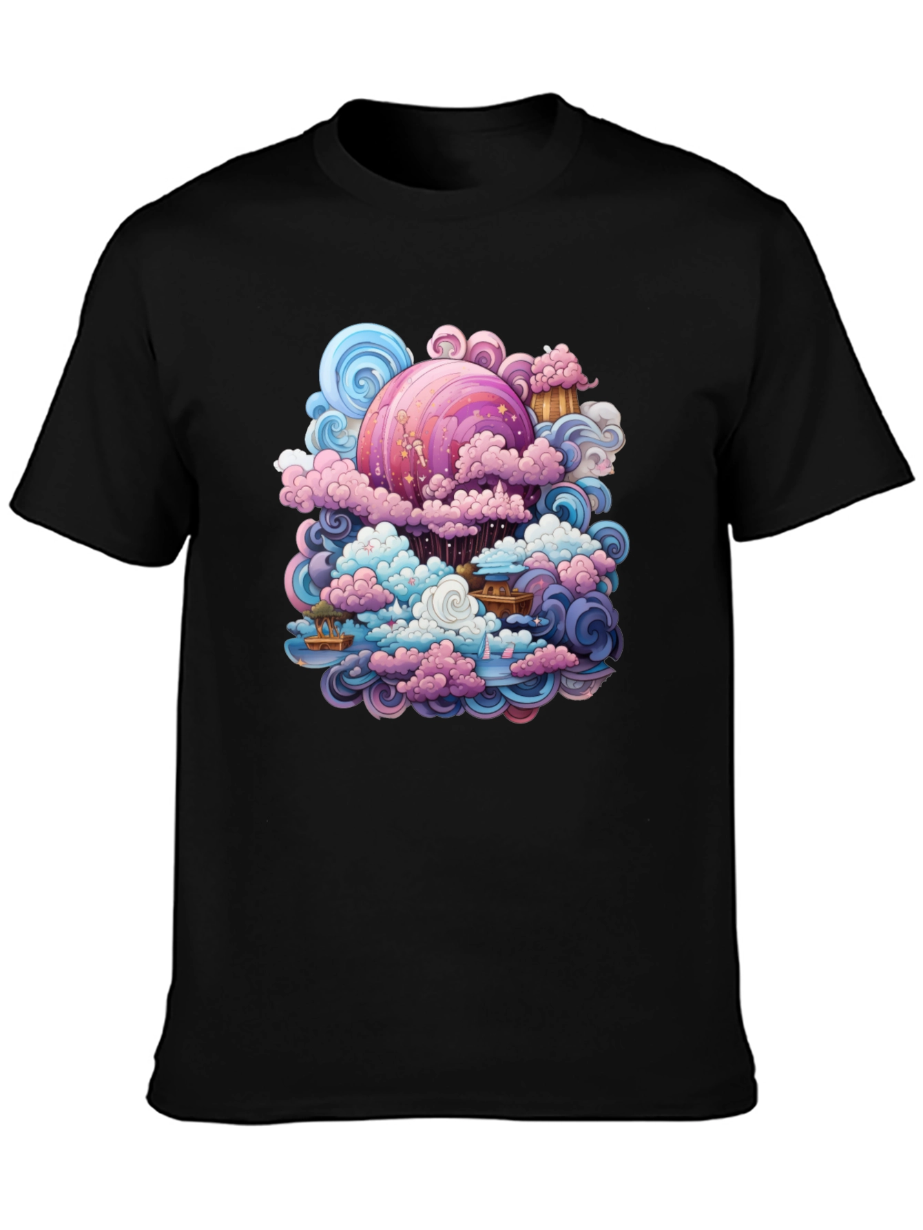 Black Whimsical Cloudscape Graphic Tee - Fantasy Design view 3