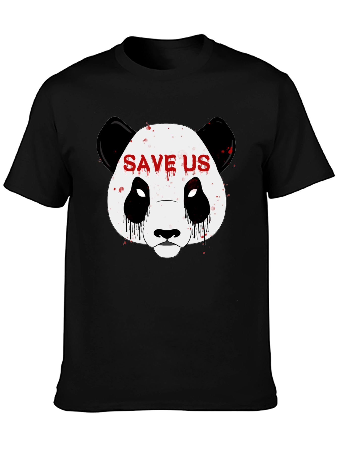 Black Save Us Panda Graphic Print Black T-Shirt view 3