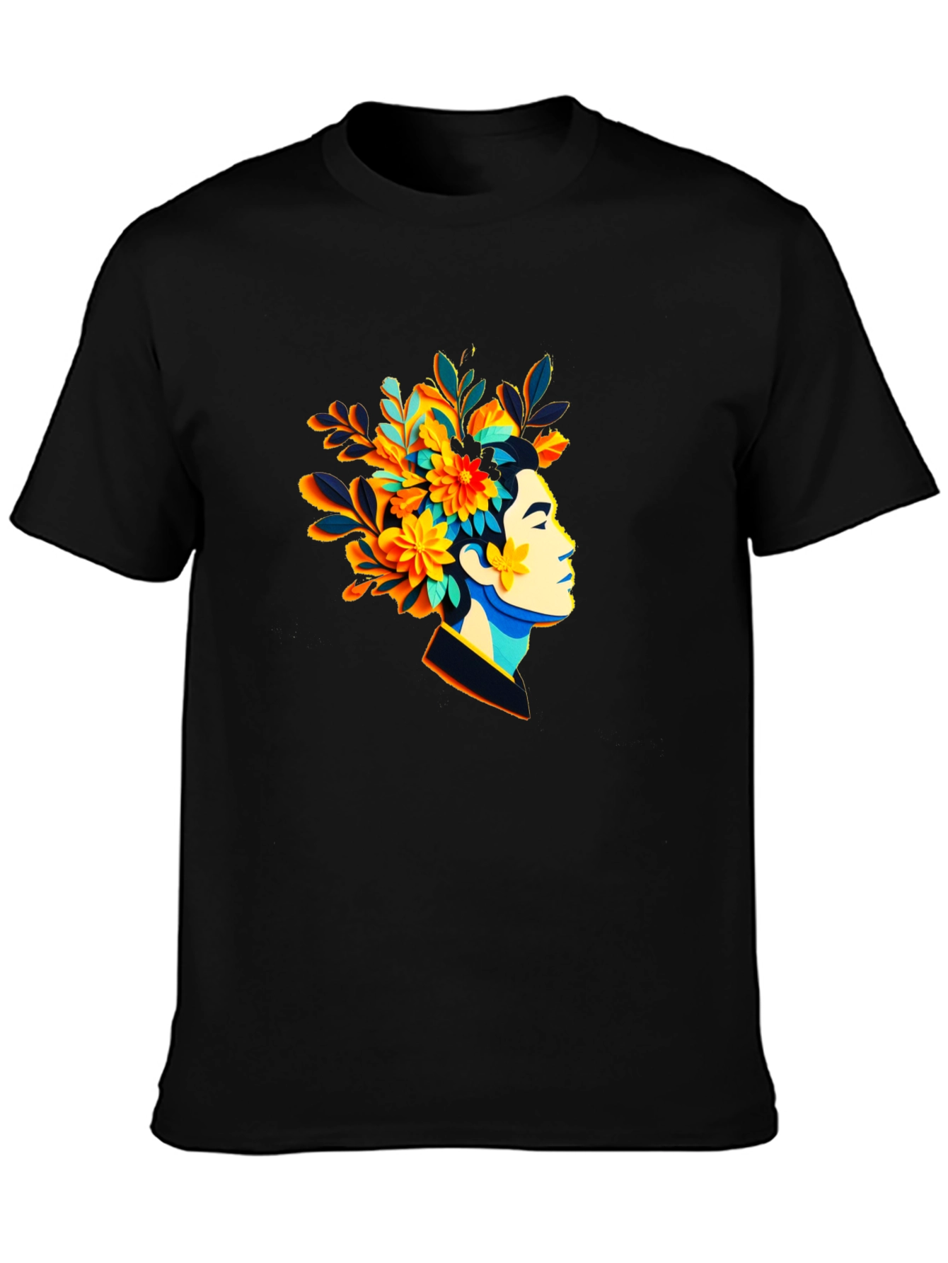 Black Floral Head T-Shirt - Unique Graphic Tee view 3