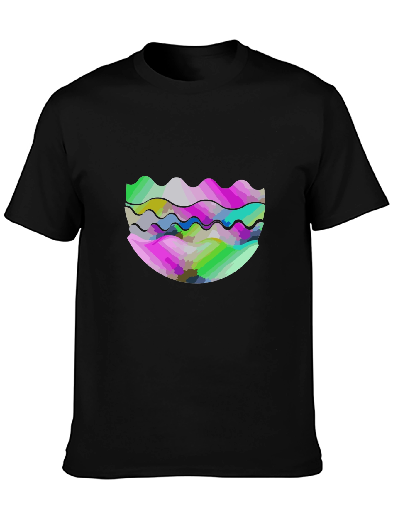 Black Abstract Wave Graphic Tee - Modern Design view 3