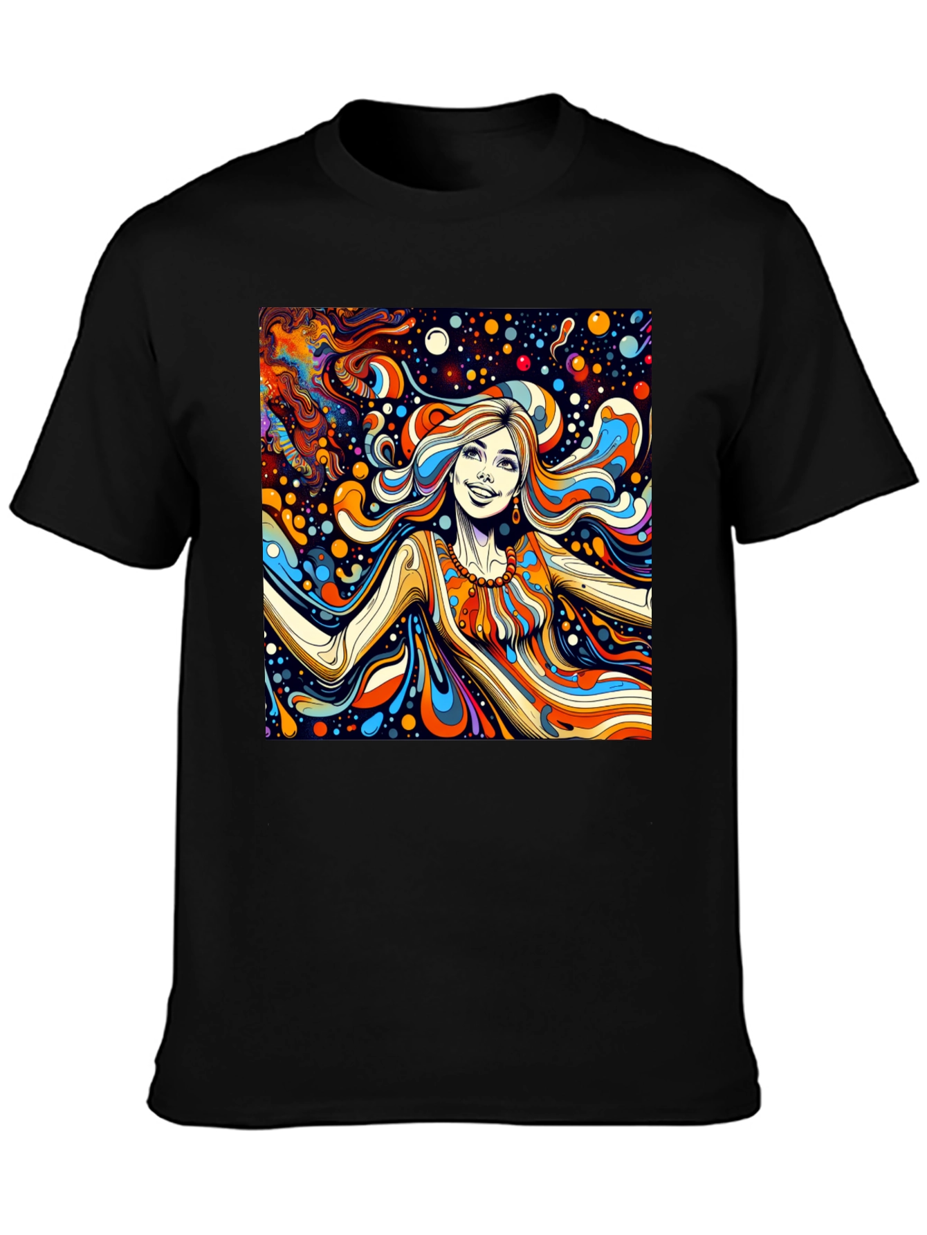 Black Psychedelic Art Tee: Vibrant Retro Style view 3