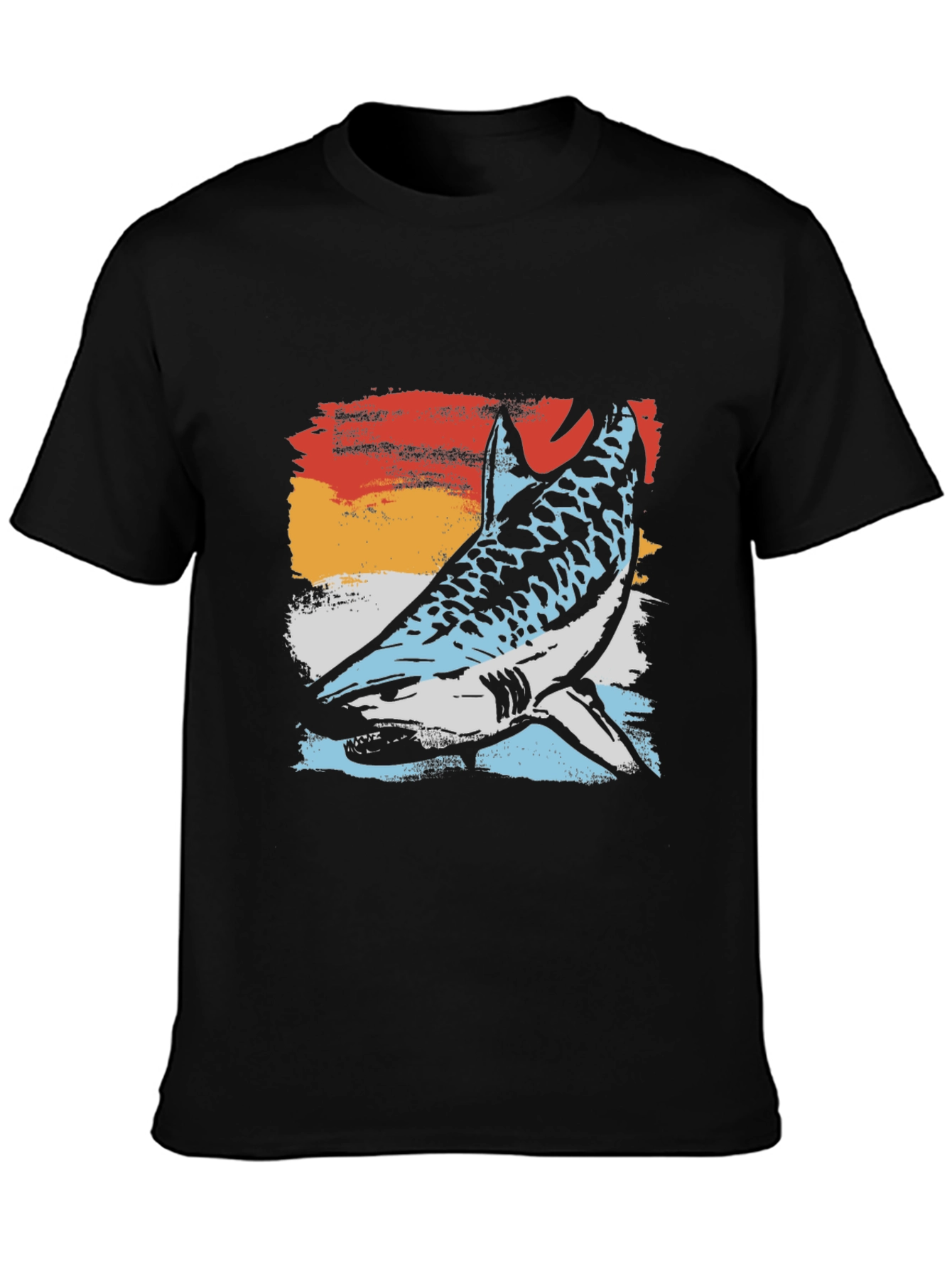 Black Retro Shark Graphic Tee - Black Cotton Blend T-Shirt view 3