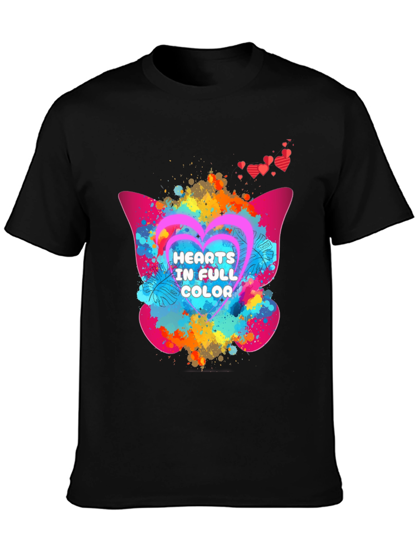 Black Hearts in Full Color Graphic T-Shirt view 3