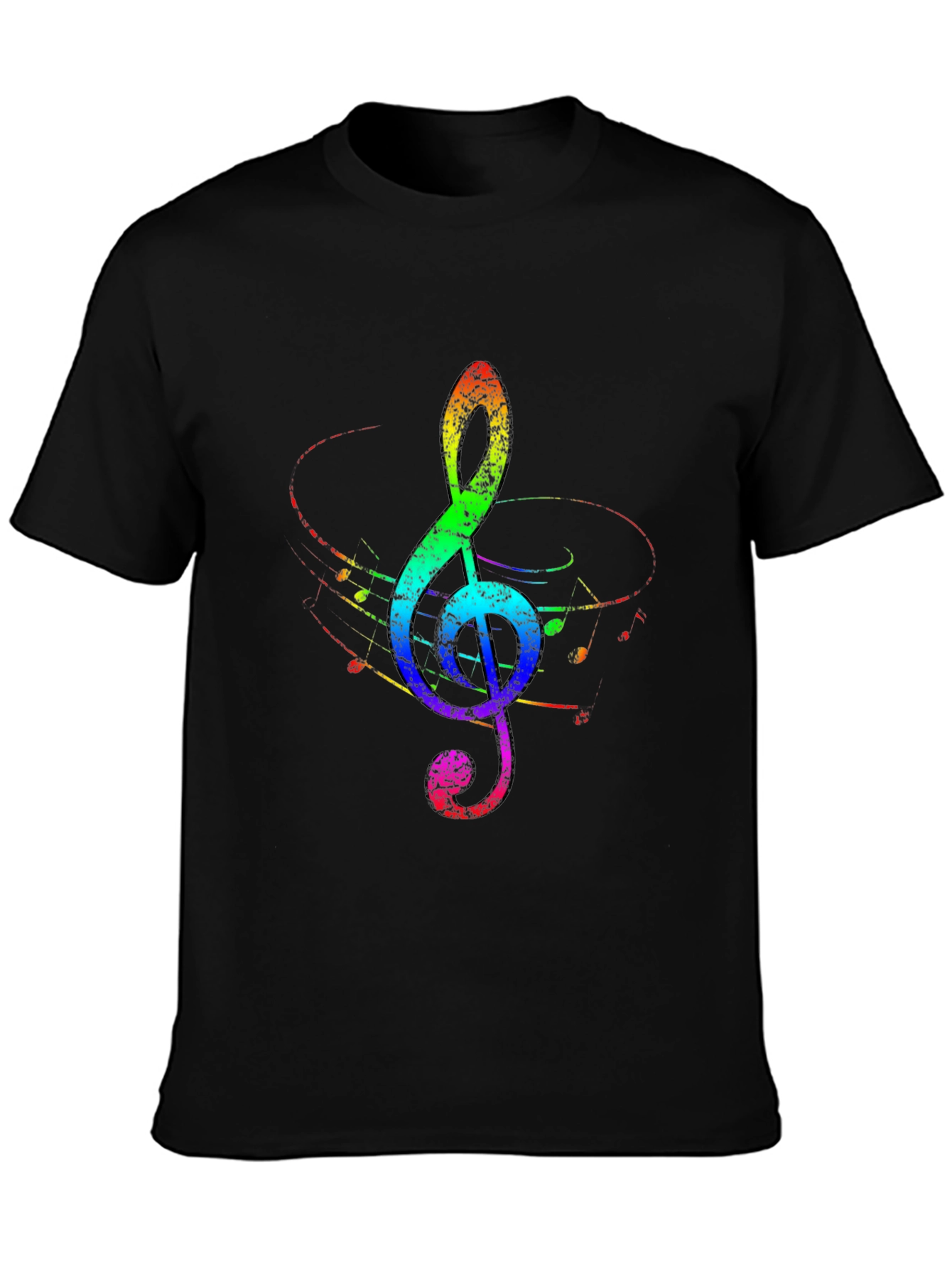 Black Rainbow Treble Clef Black T-Shirt view 3