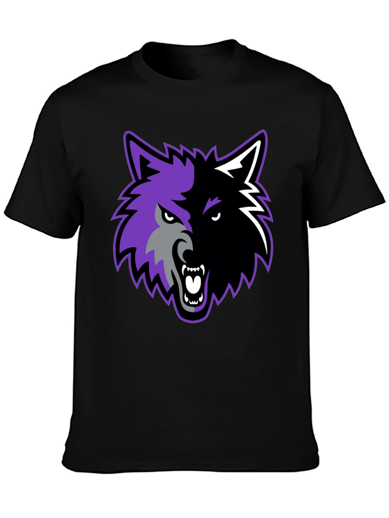 Black Two-Tone Wolf Graphic Tee view 3
