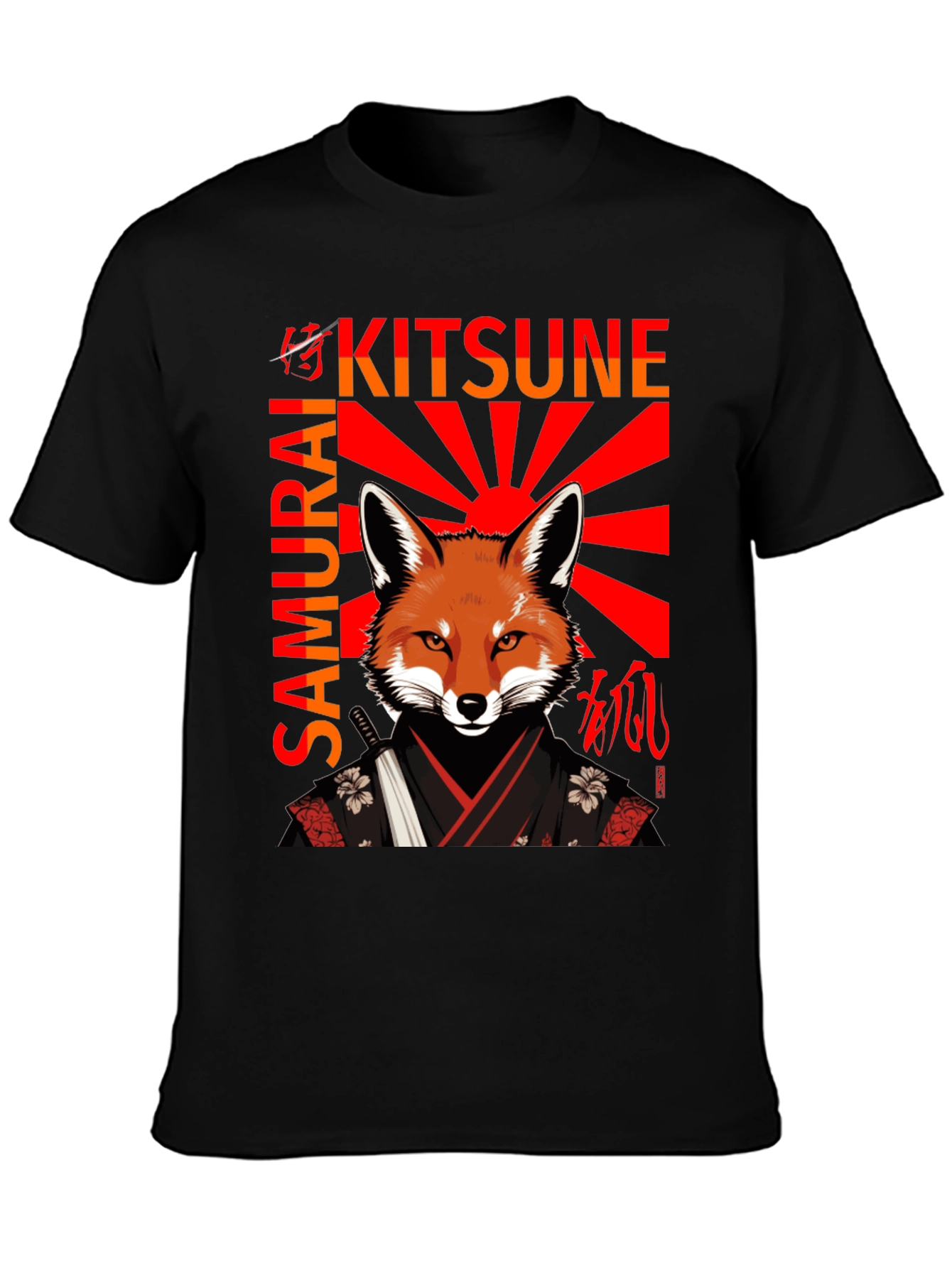 Black Samurai Kitsune T-Shirt Japanese Fox Warrior Design view 3