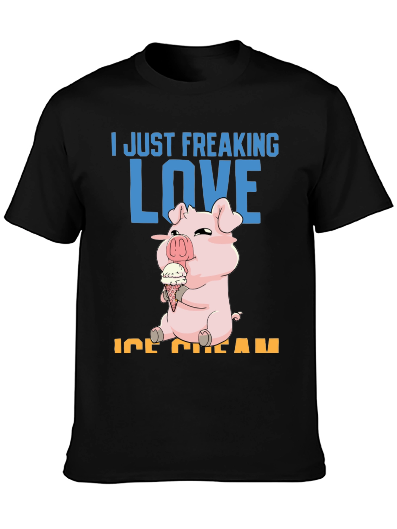 Black I Just Freaking Love Ice Cream Pig T-Shirt view 3