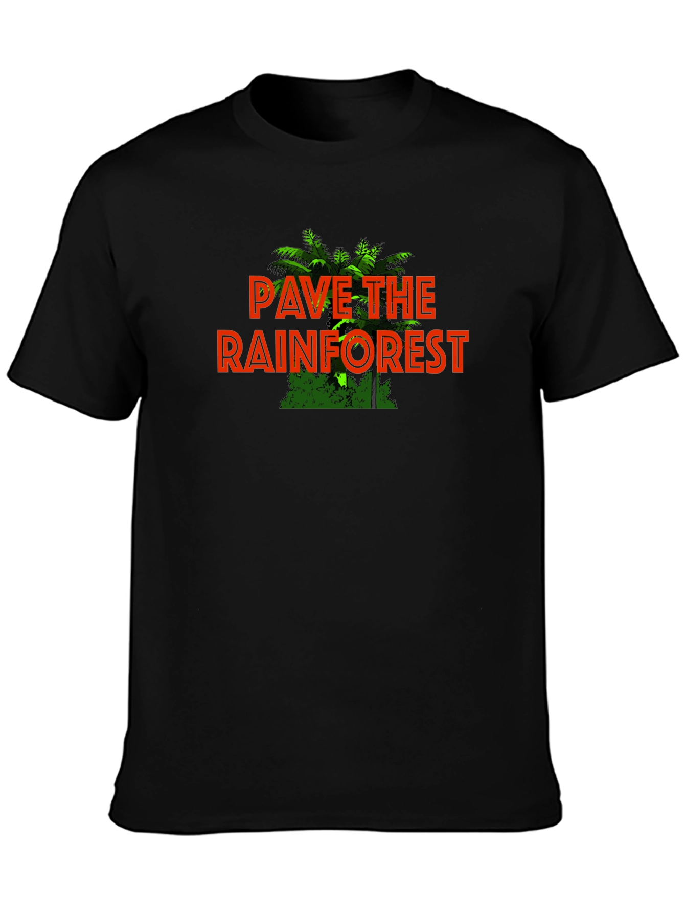 Black Pave the Rainforest Graphic Tee - Eco-Humor Black T-Shirt view 3