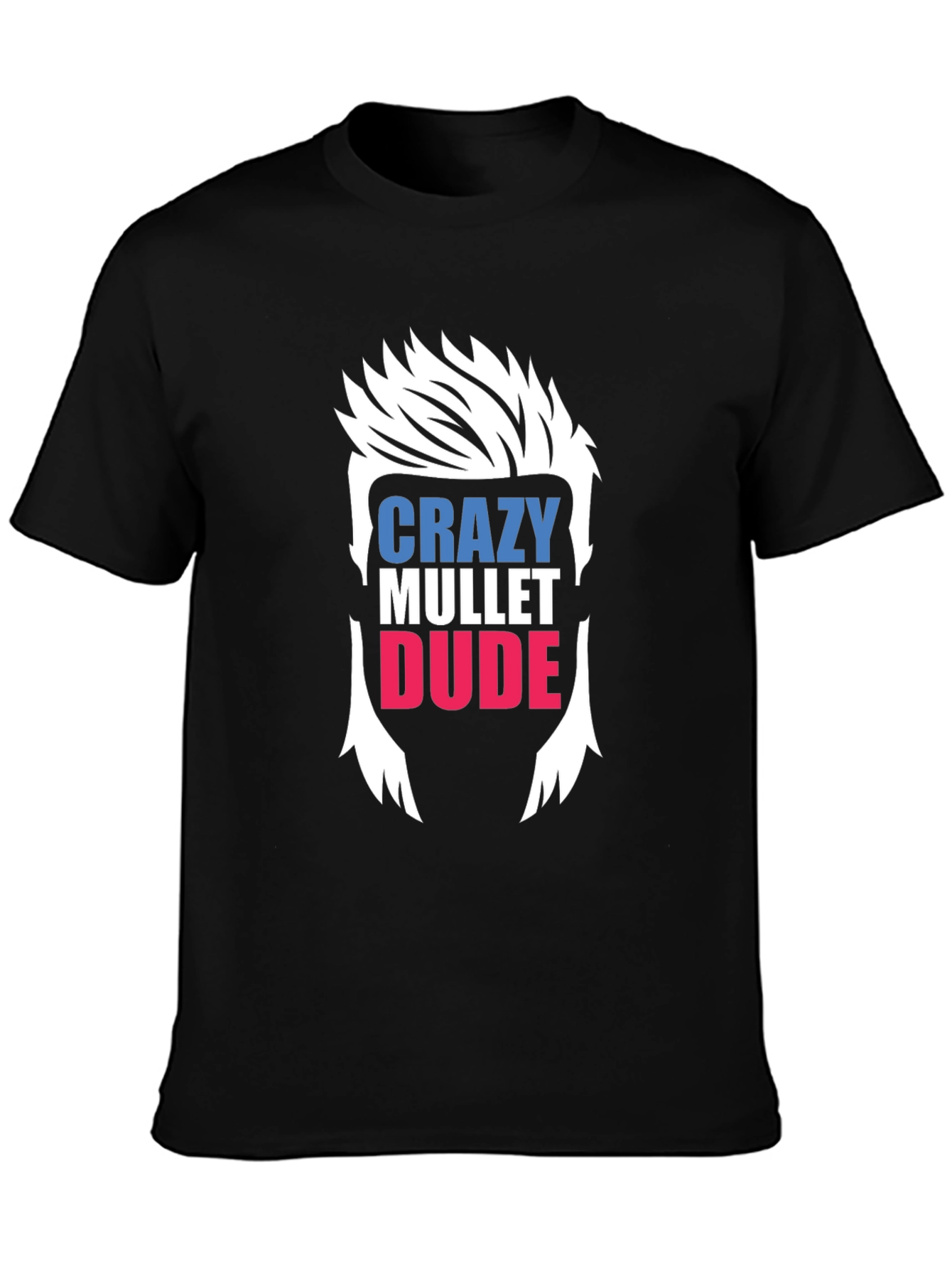 Black Crazy Mullet Dude Graphic T-Shirt view 3