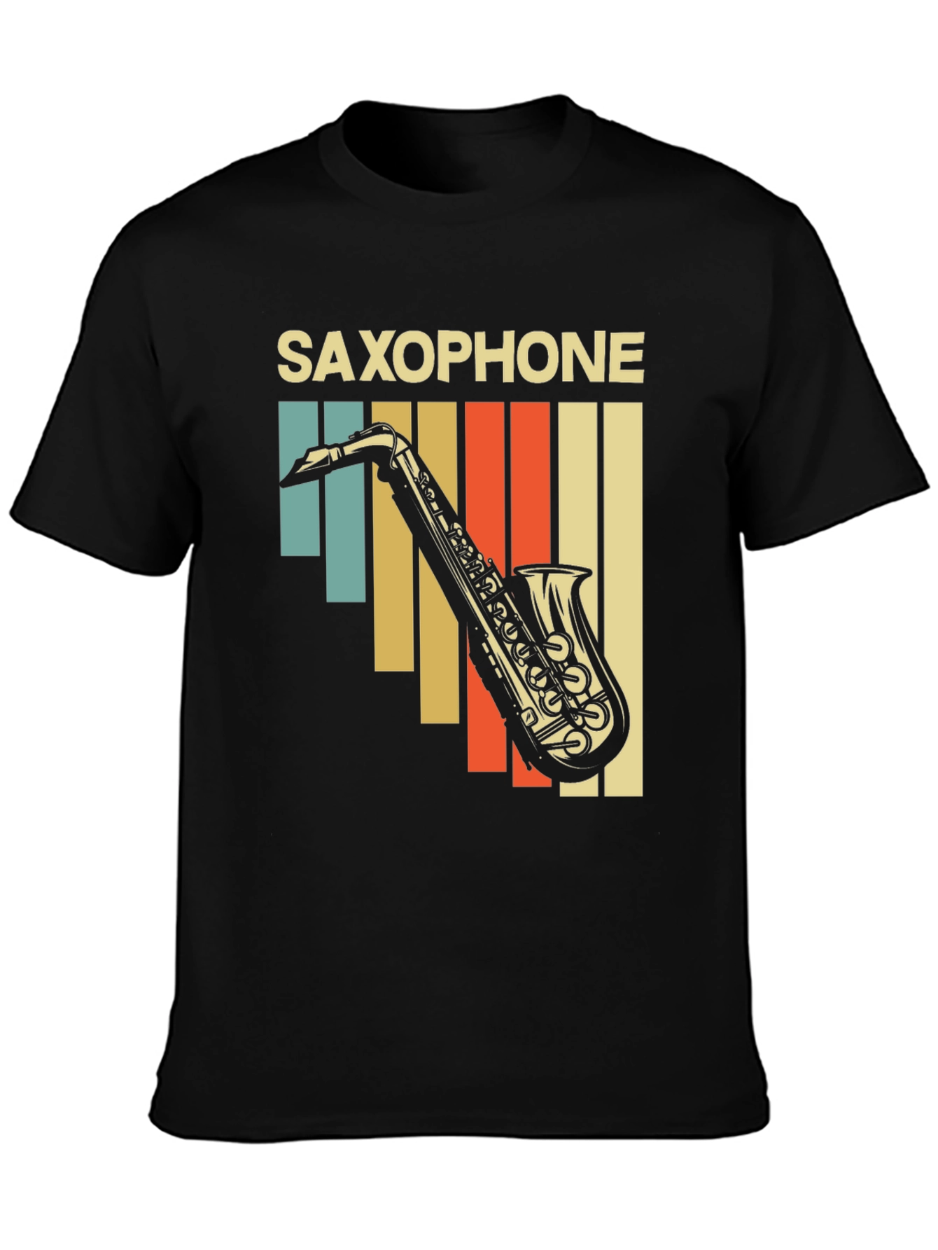 Black Retro Saxophone Graphic T-Shirt - Vintage Style Music Tee view 3