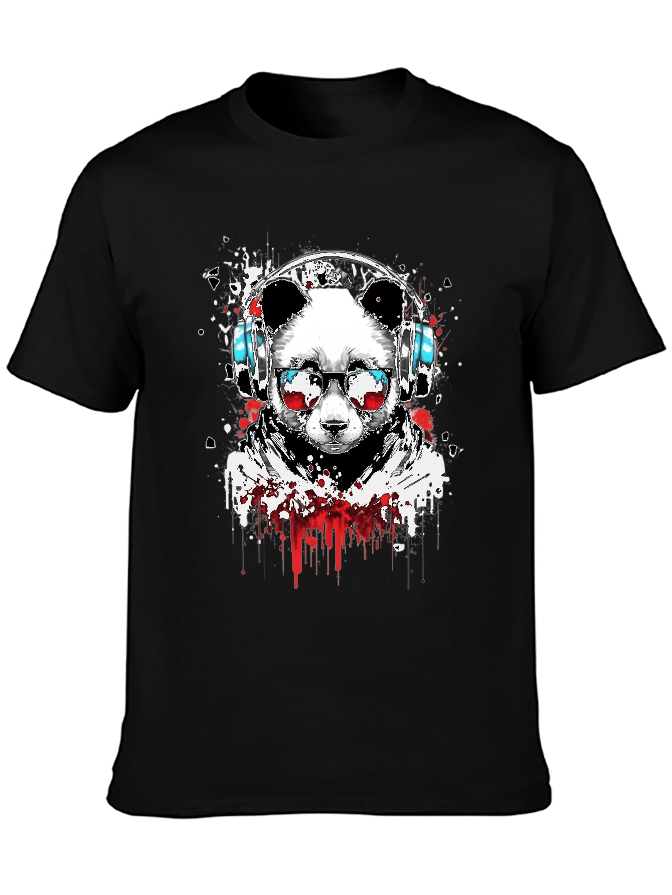 Black Cool Panda DJ Graphic T-Shirt - Black view 3