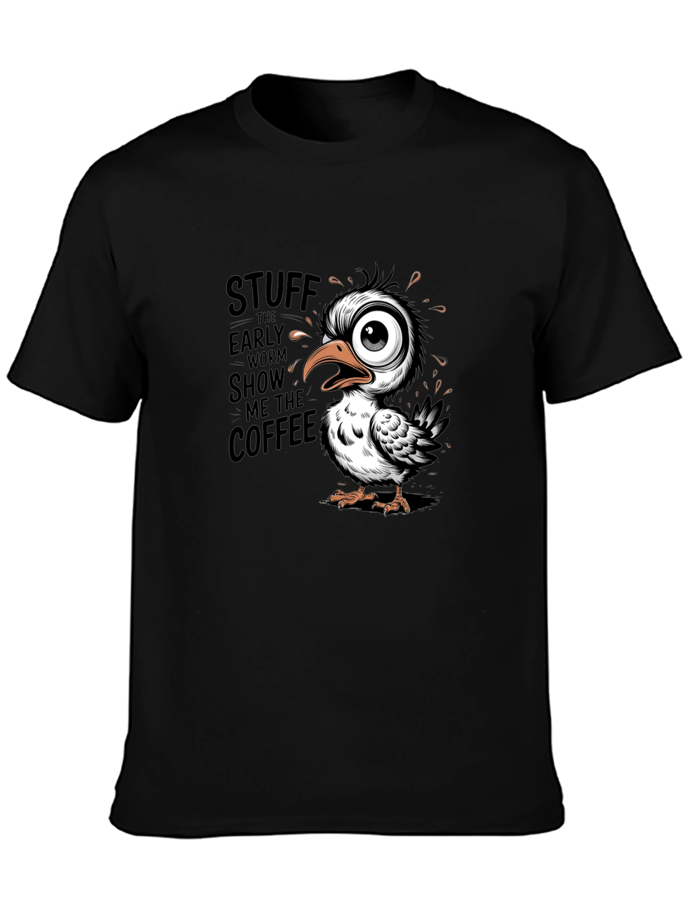 Black Funny Coffee Bird Graphic Black T-Shirt view 3