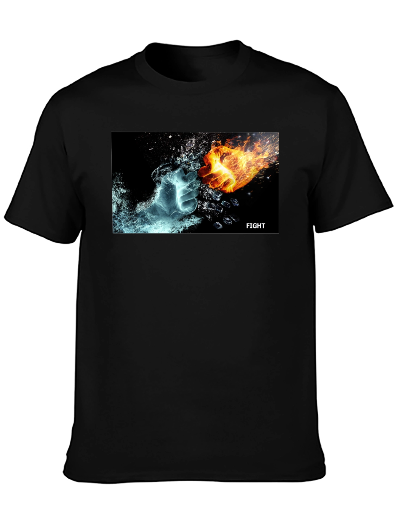 Black Fire & Ice Fight T-Shirt - Cool Graphic Tee view 3
