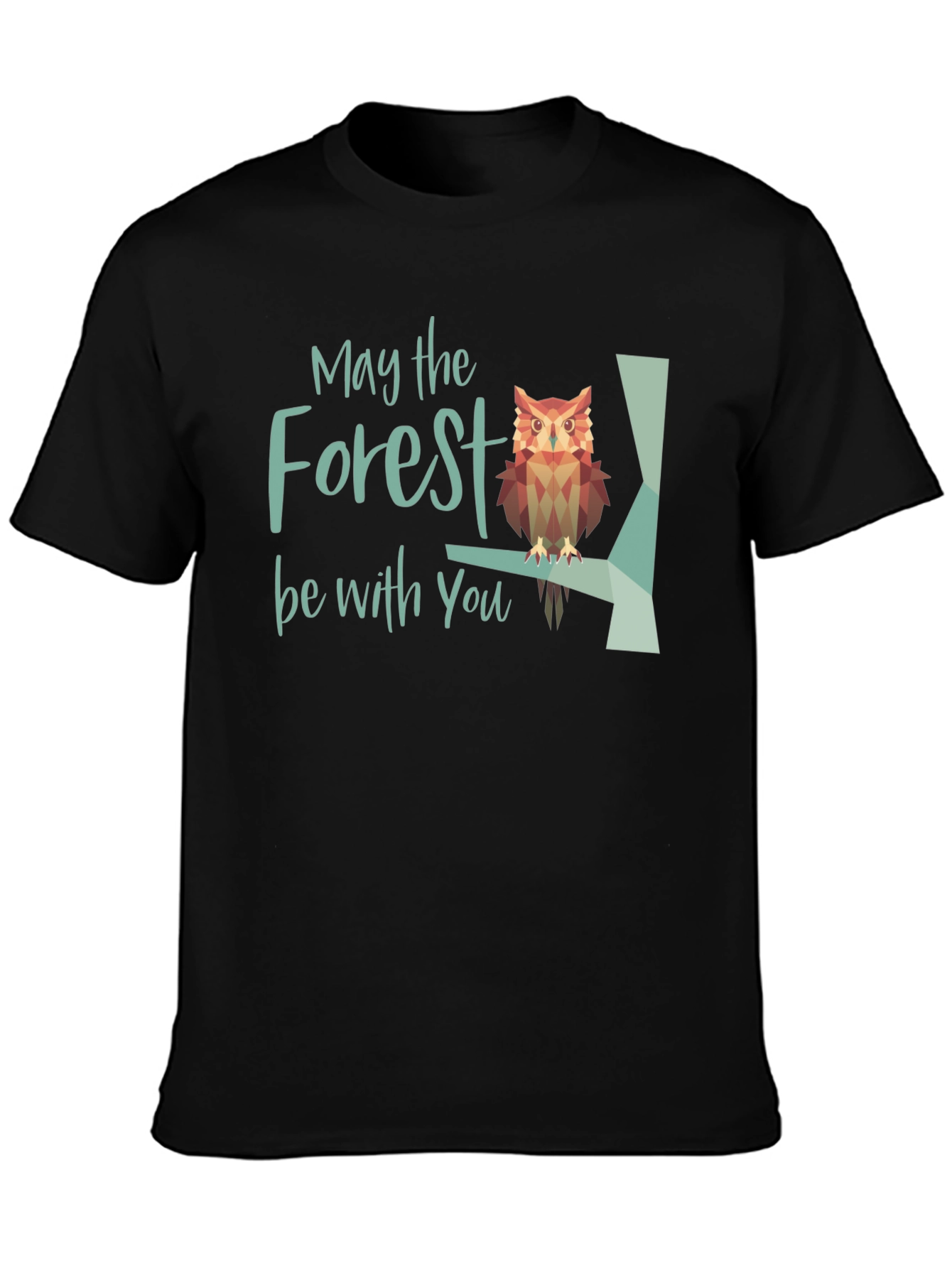 Black May the Forest Be With You Owl Graphic T-Shirt view 3