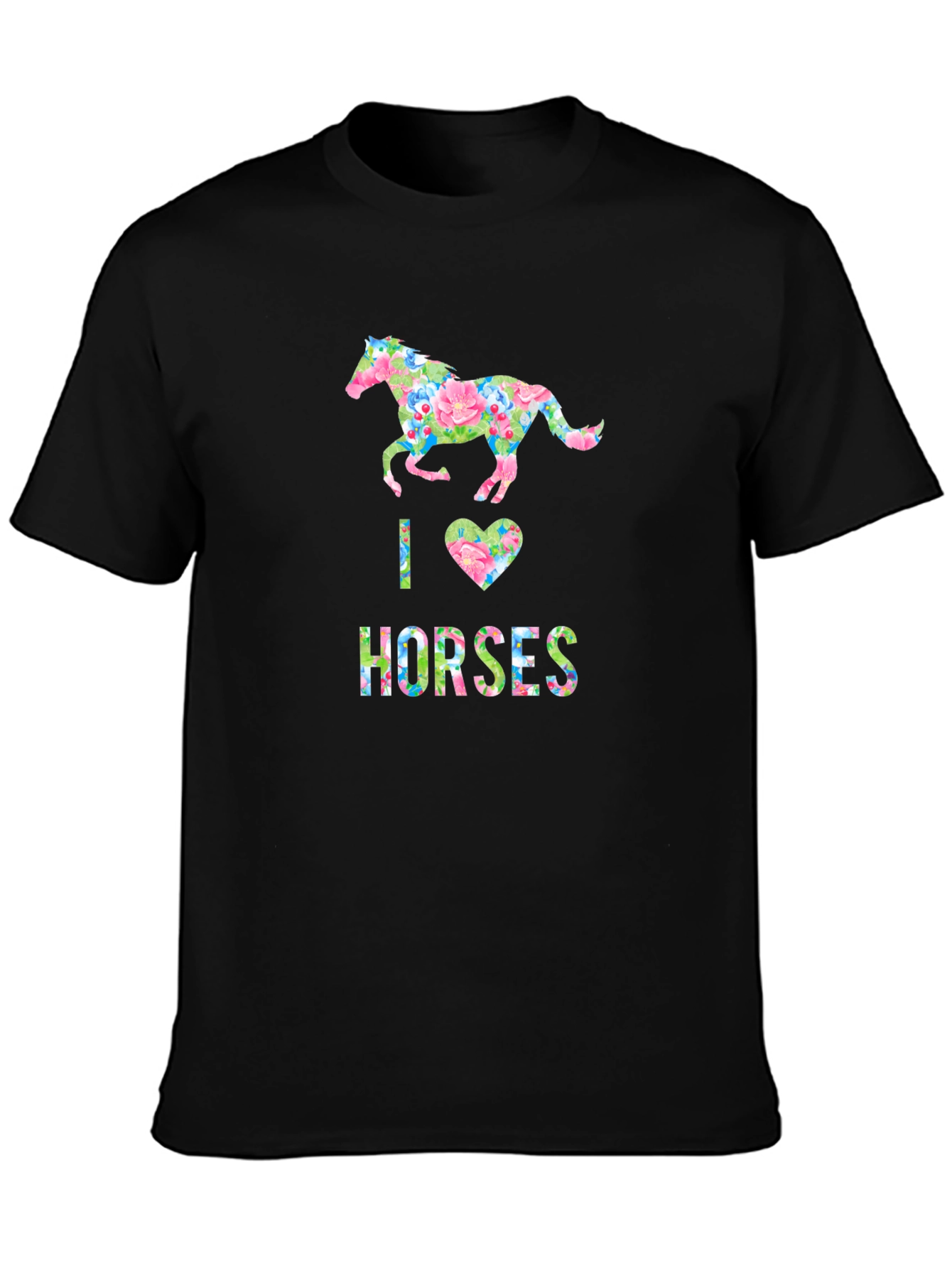 Black I Love Horses Floral Print T-Shirt view 3