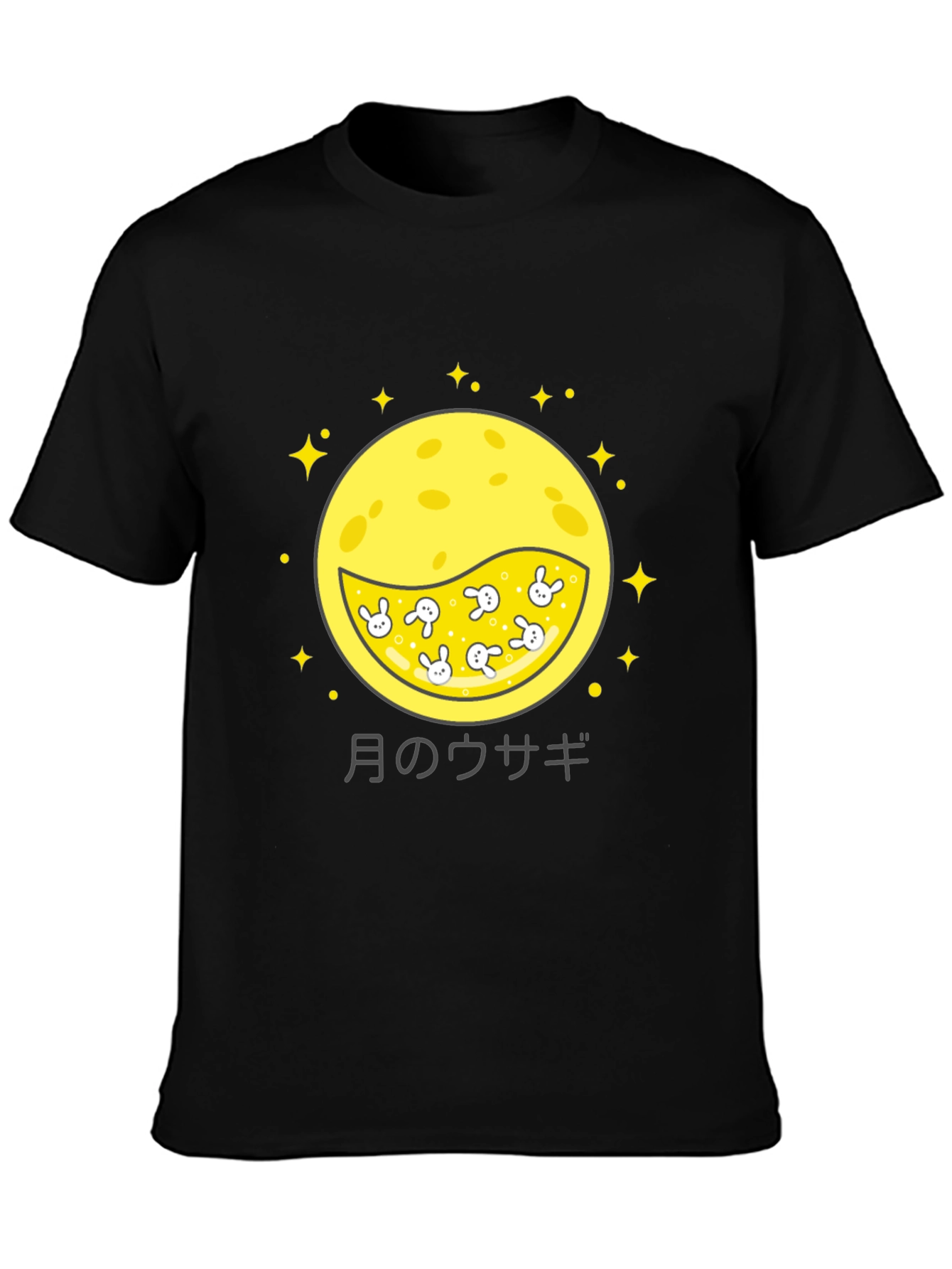Black Moon Rabbit Graphic Tee - Black Cotton Shirt view 3