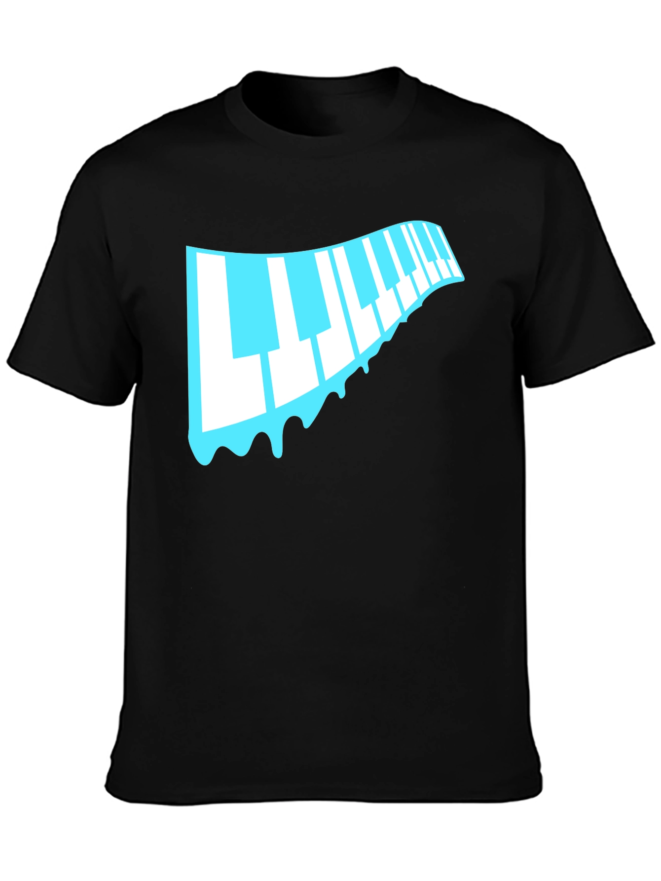 Black Cool Piano Keys Drip Graphic Black T-Shirt view 3