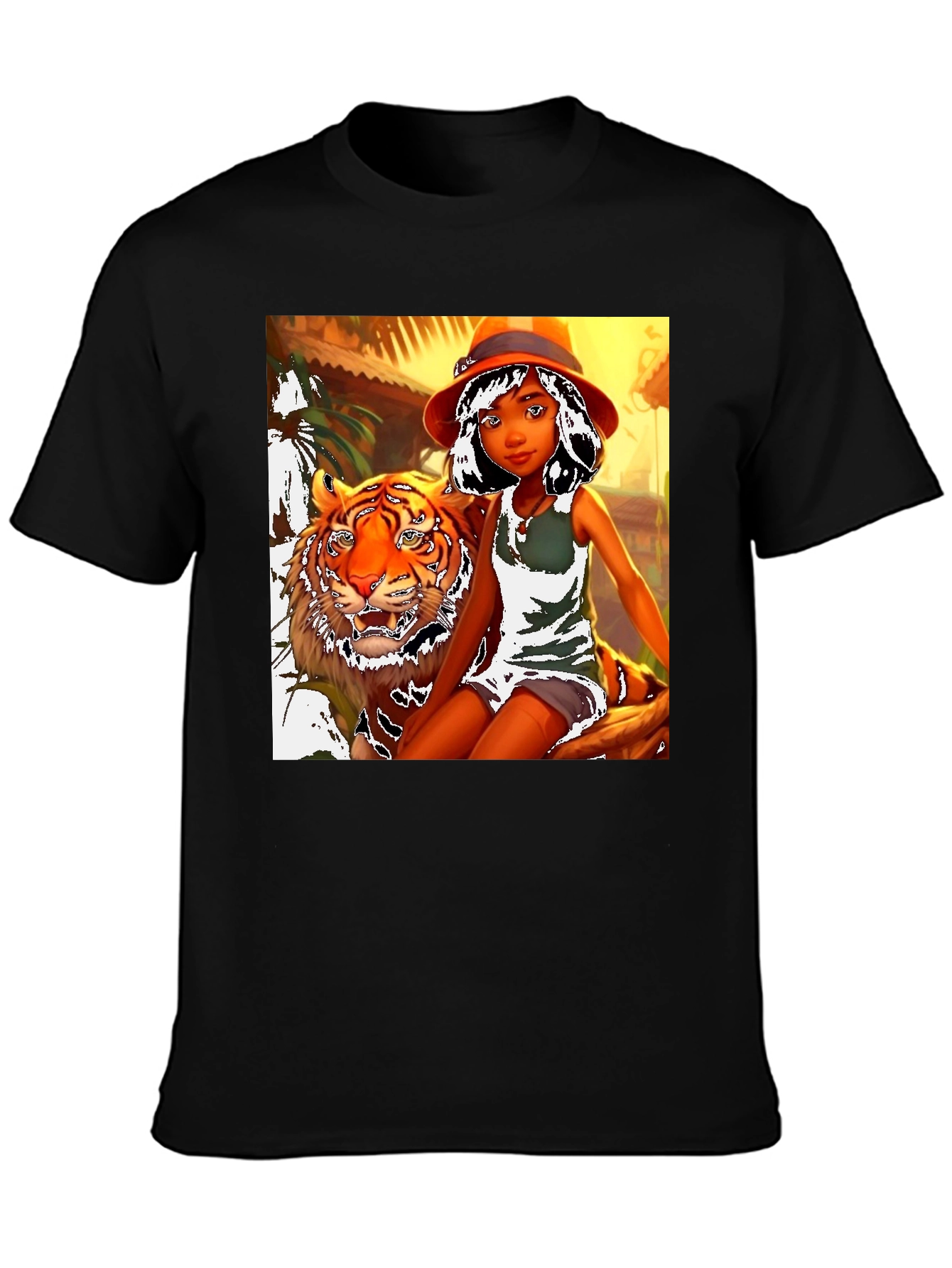 Black Jungle Girl & Tiger Graphic Tee view 3