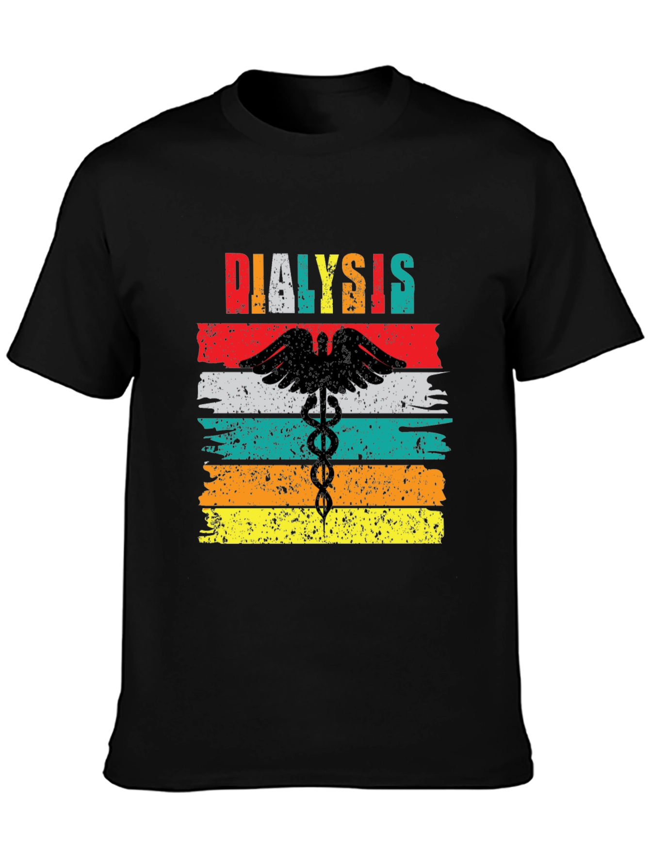 Black Dialysis Caduceus Retro Style T-Shirt view 3