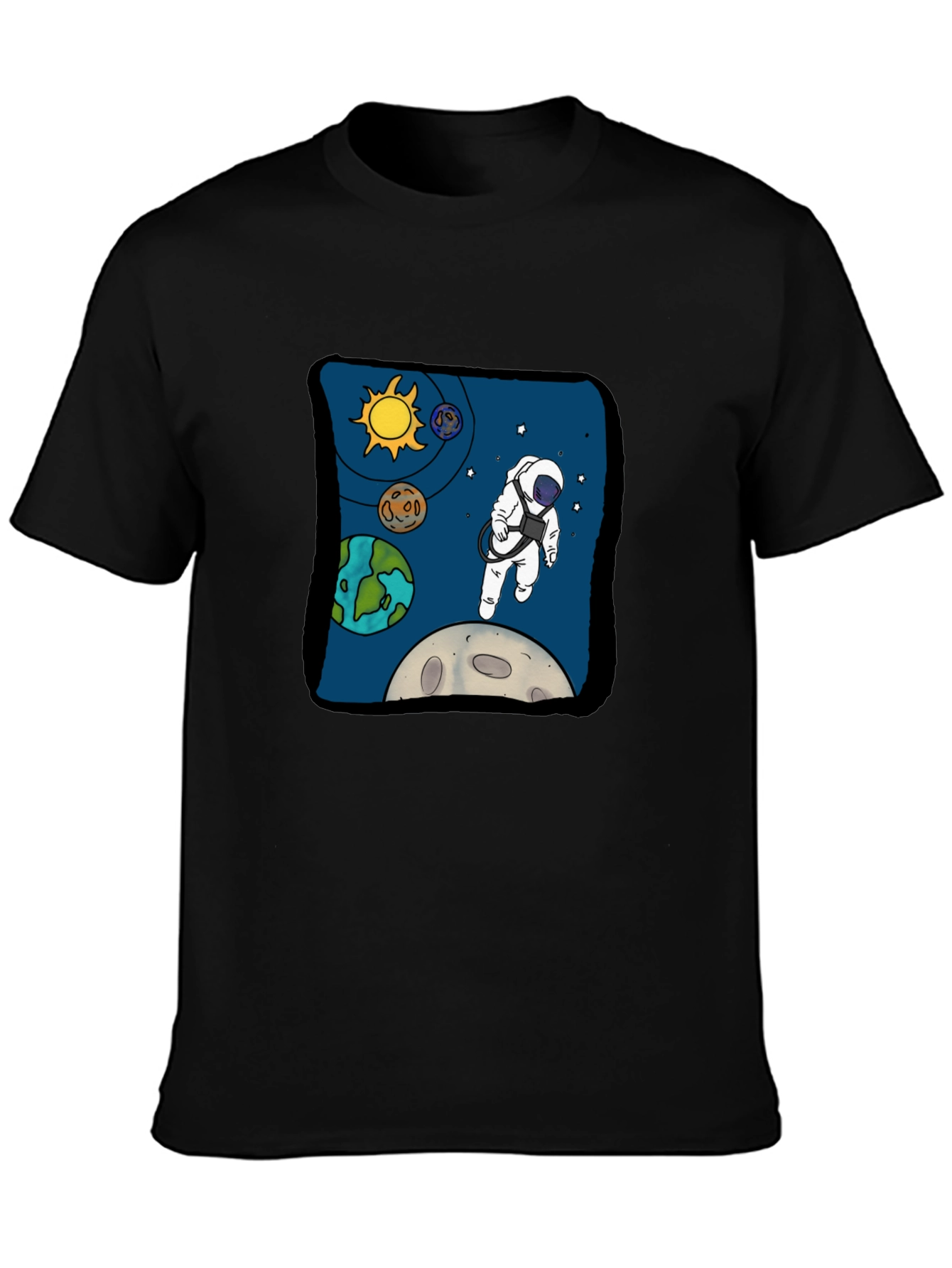 Black Astronaut in Space Graphic Tee - Cool Black T-Shirt view 3