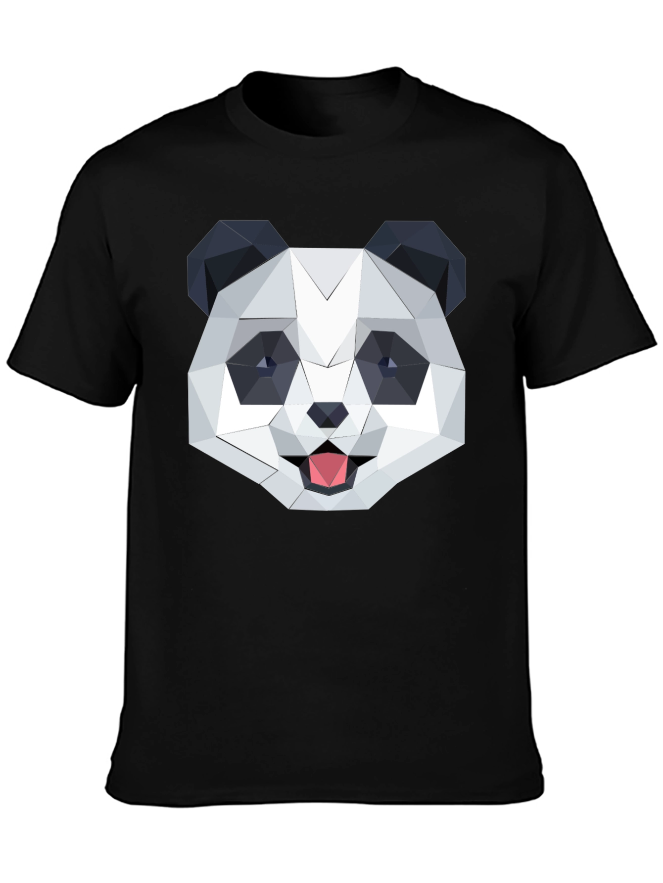 Black Geometric Panda Graphic Black T-Shirt view 3