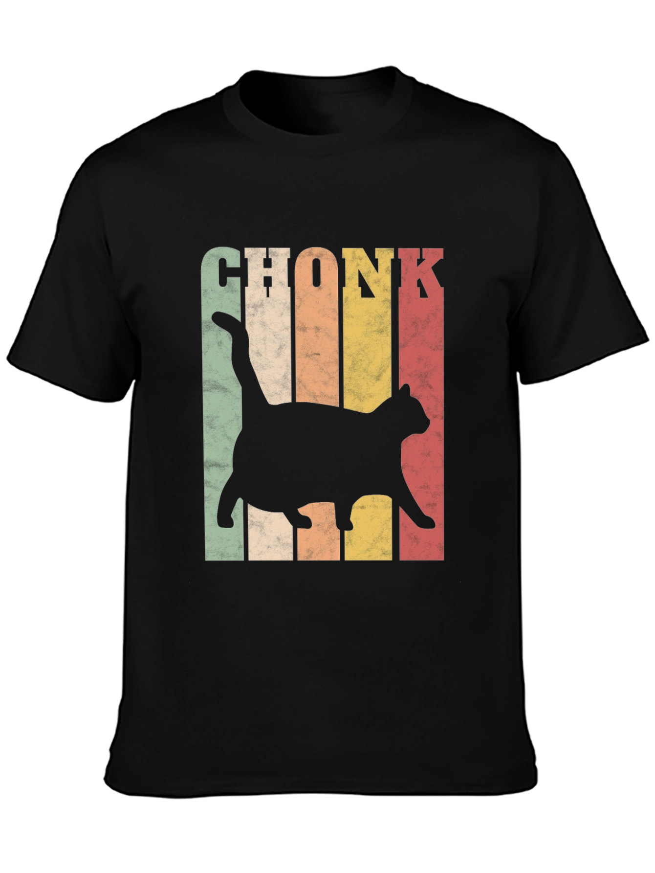 Black Chonk Cat Retro Style T-Shirt view 3
