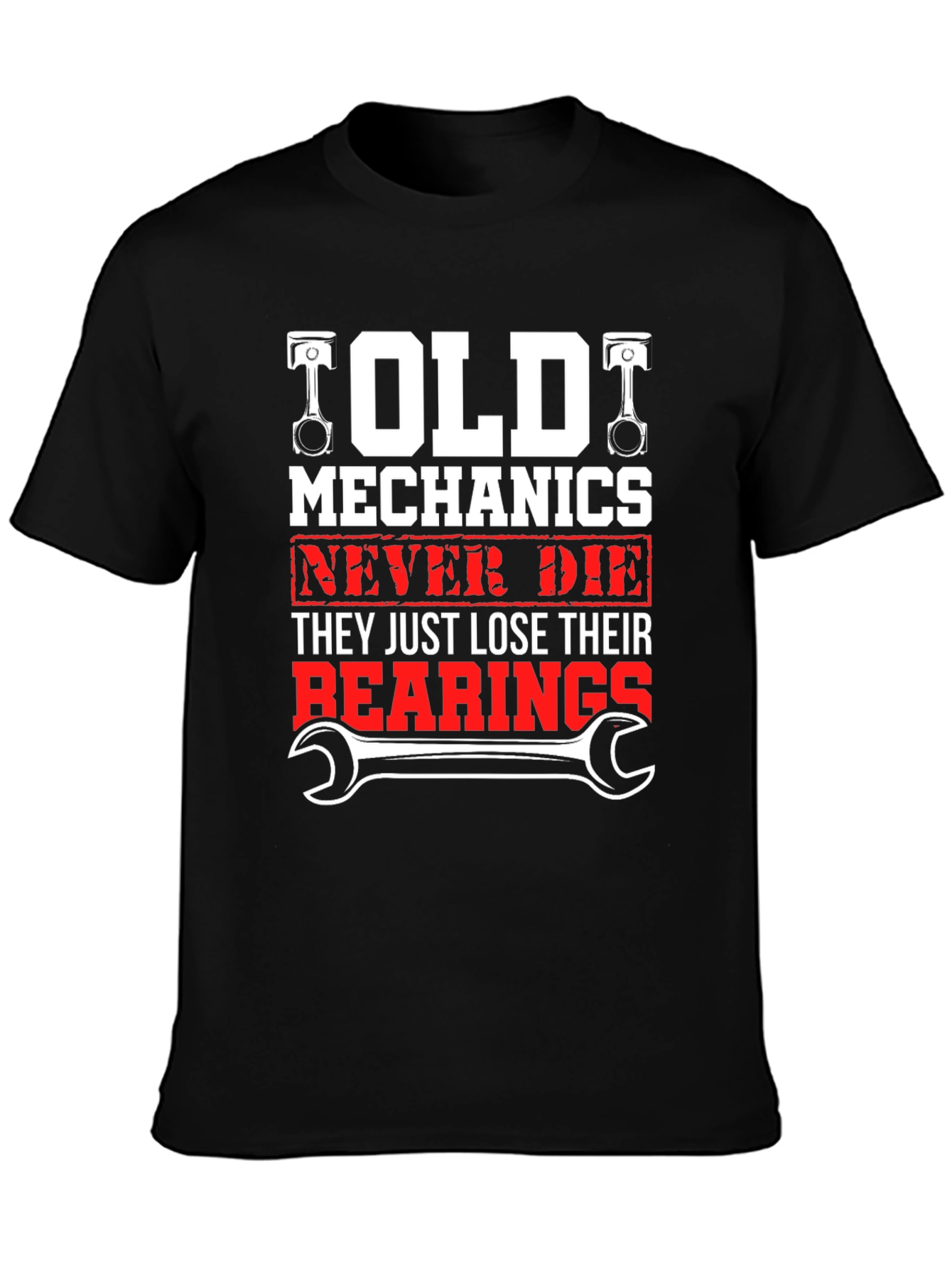 Black Old Mechanics T-Shirt - Never Die, Lose Bearings view 3