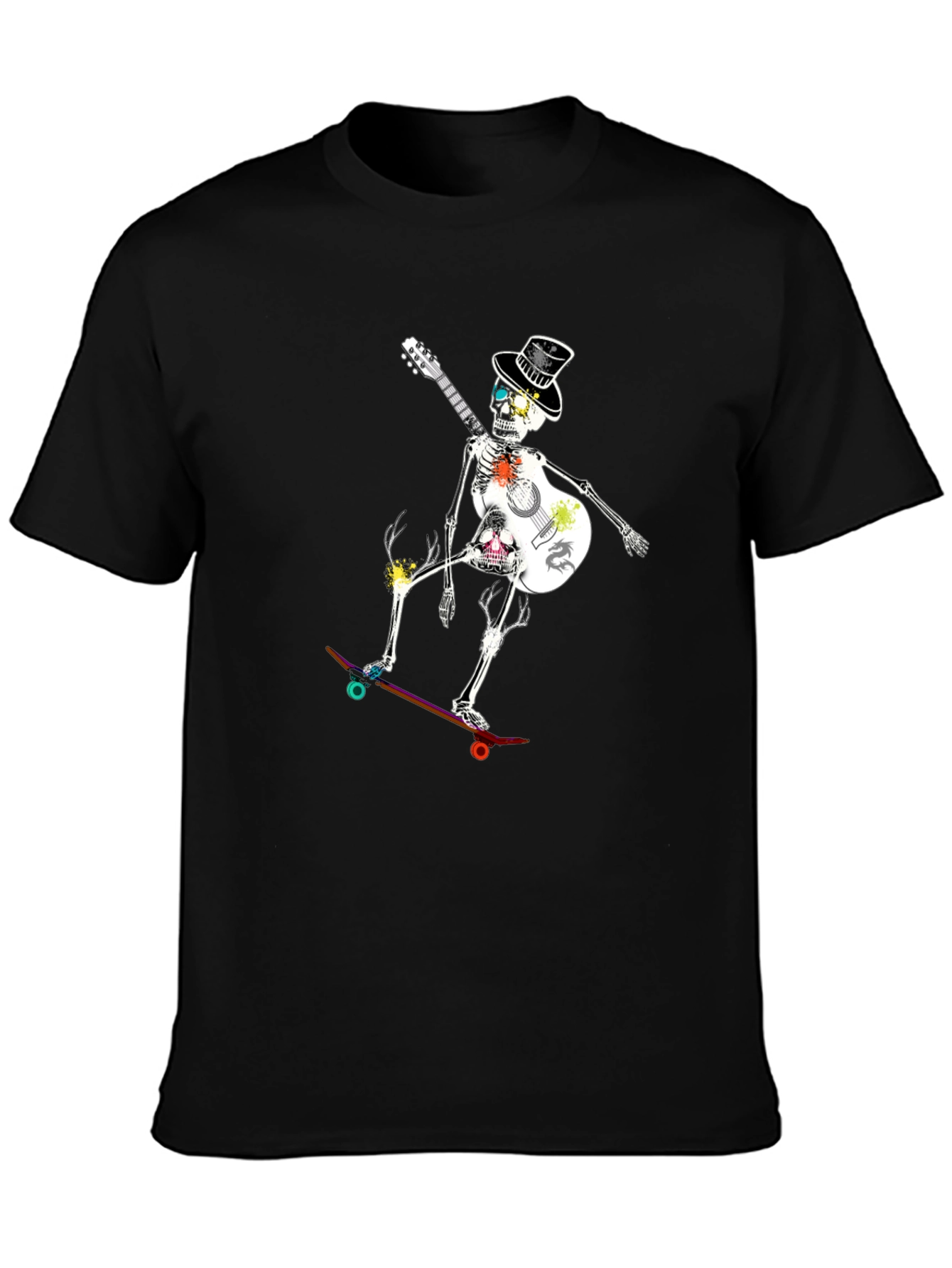 Black Skateboard Skeleton Guitarist Graphic Tee view 3