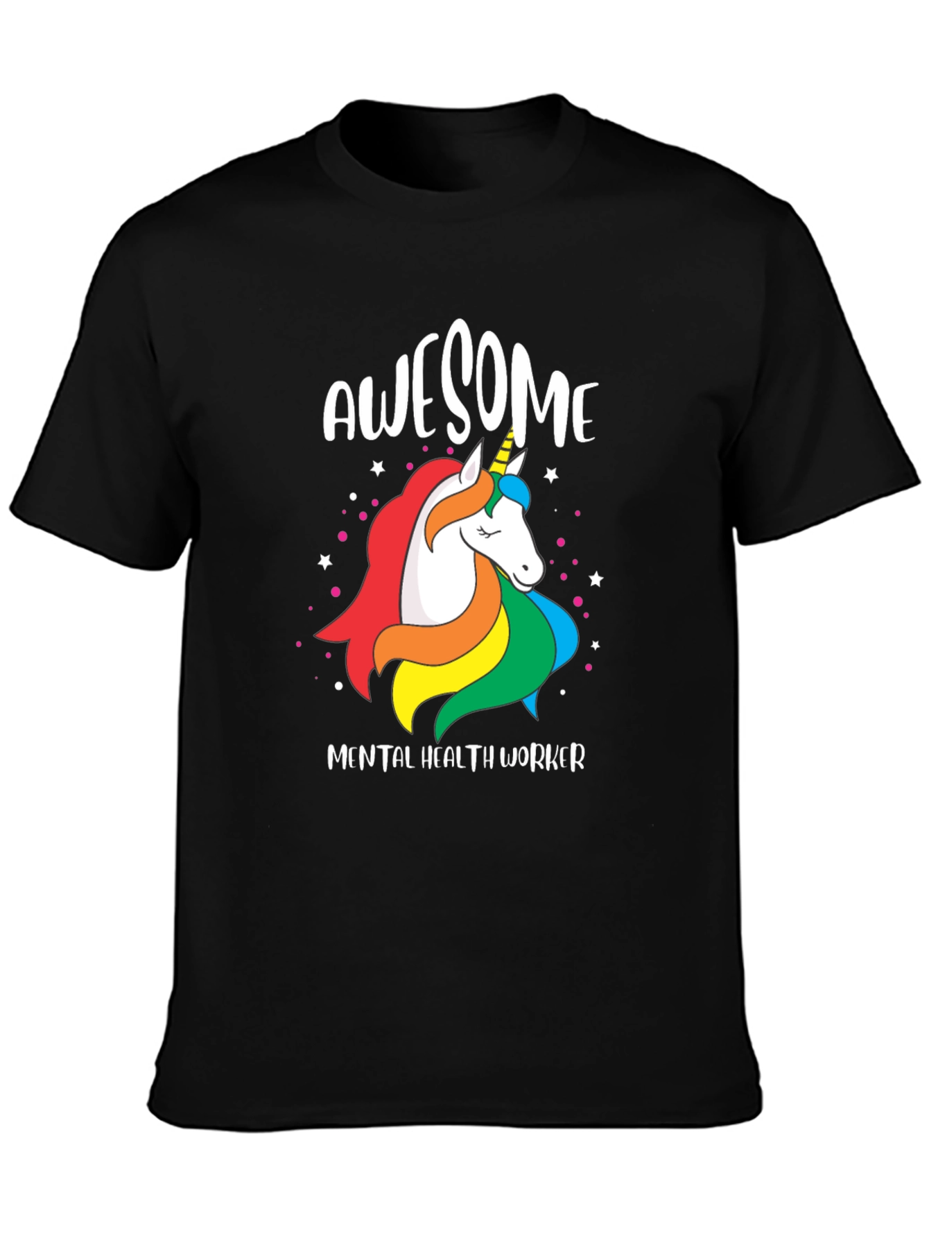Black Awesome Mental Health Worker Unicorn T-Shirt view 3