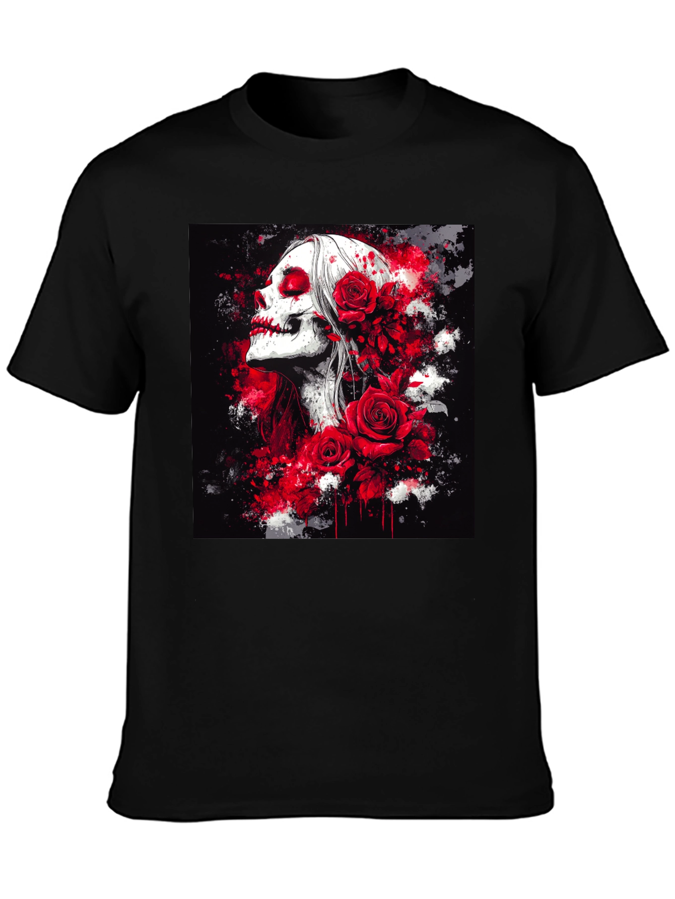 Black Skull & Roses Graphic Tee view 3
