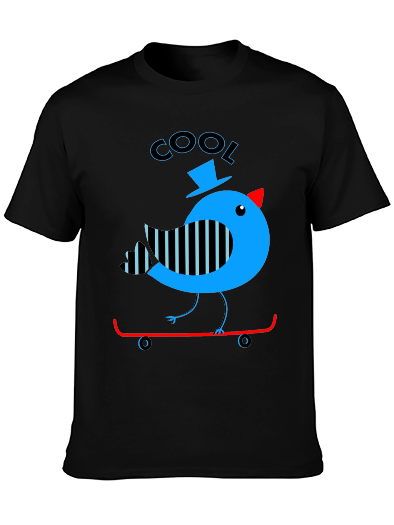 Black Cool Bird on Skateboard Graphic Tee view 3