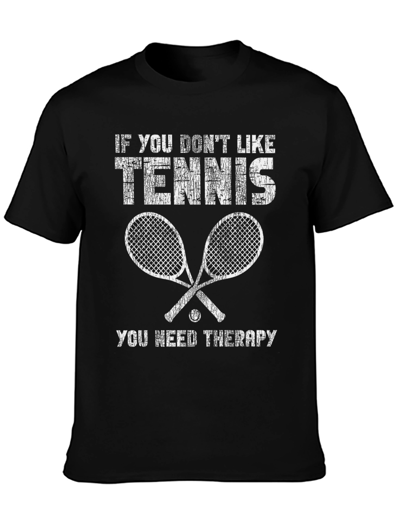 Black Funny Tennis Therapy T-Shirt view 3