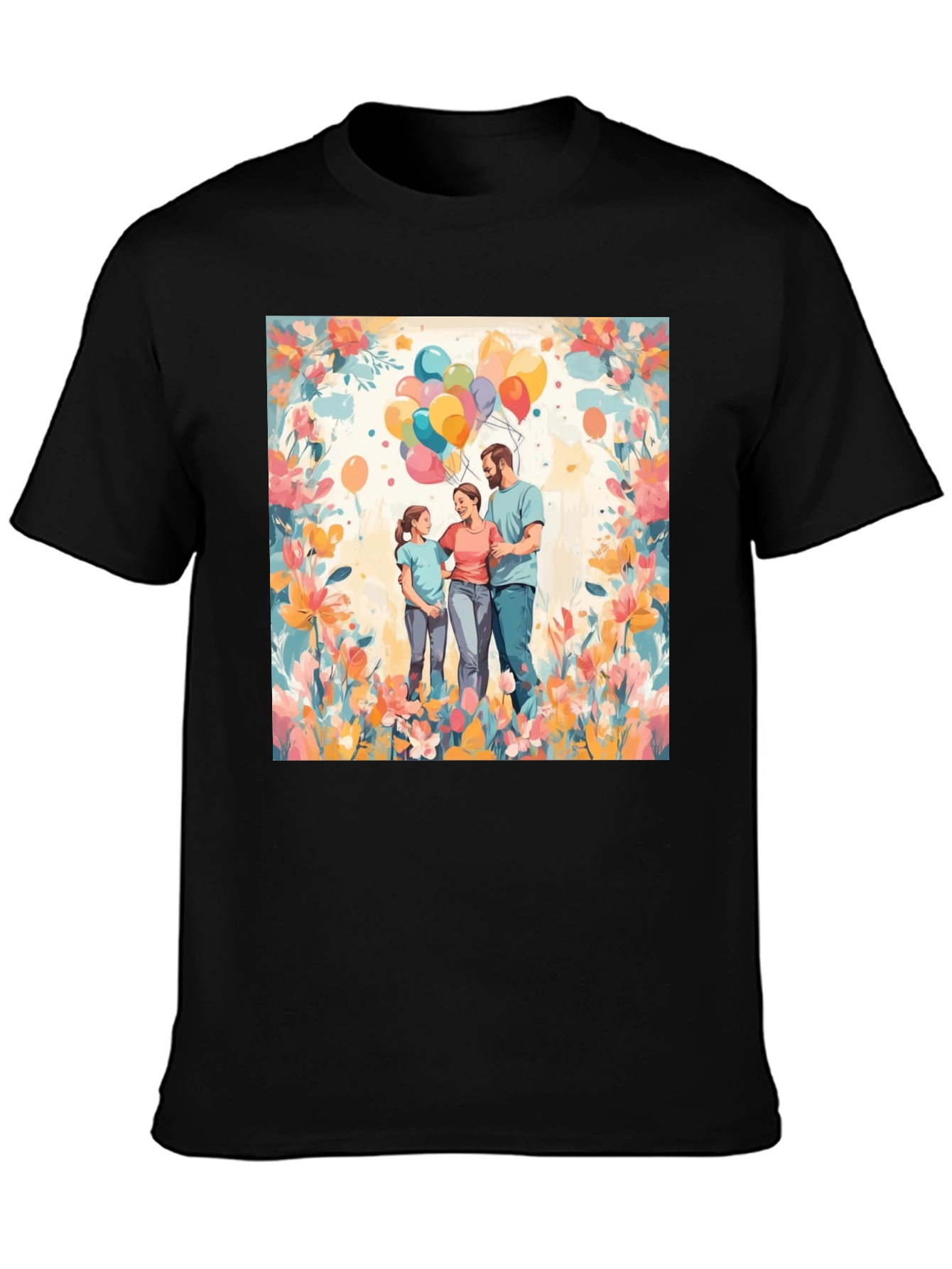 Black Family Balloon Art Black T-Shirt view 3