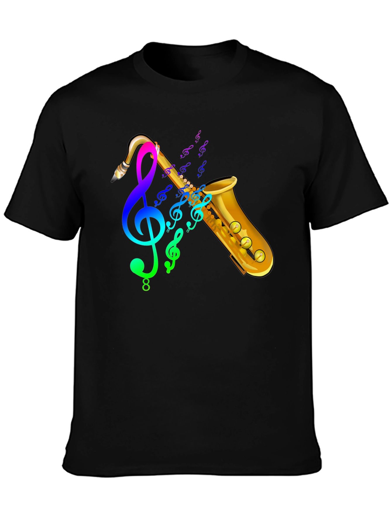 Black Saxophone & Music Notes Graphic Black T-Shirt view 3