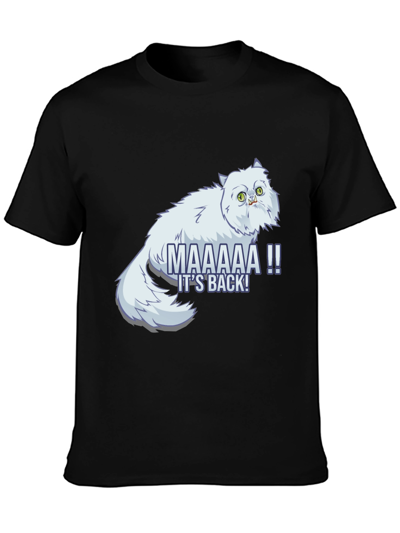 Black Funny Cat Graphic T-Shirt - "It's Back!" view 3
