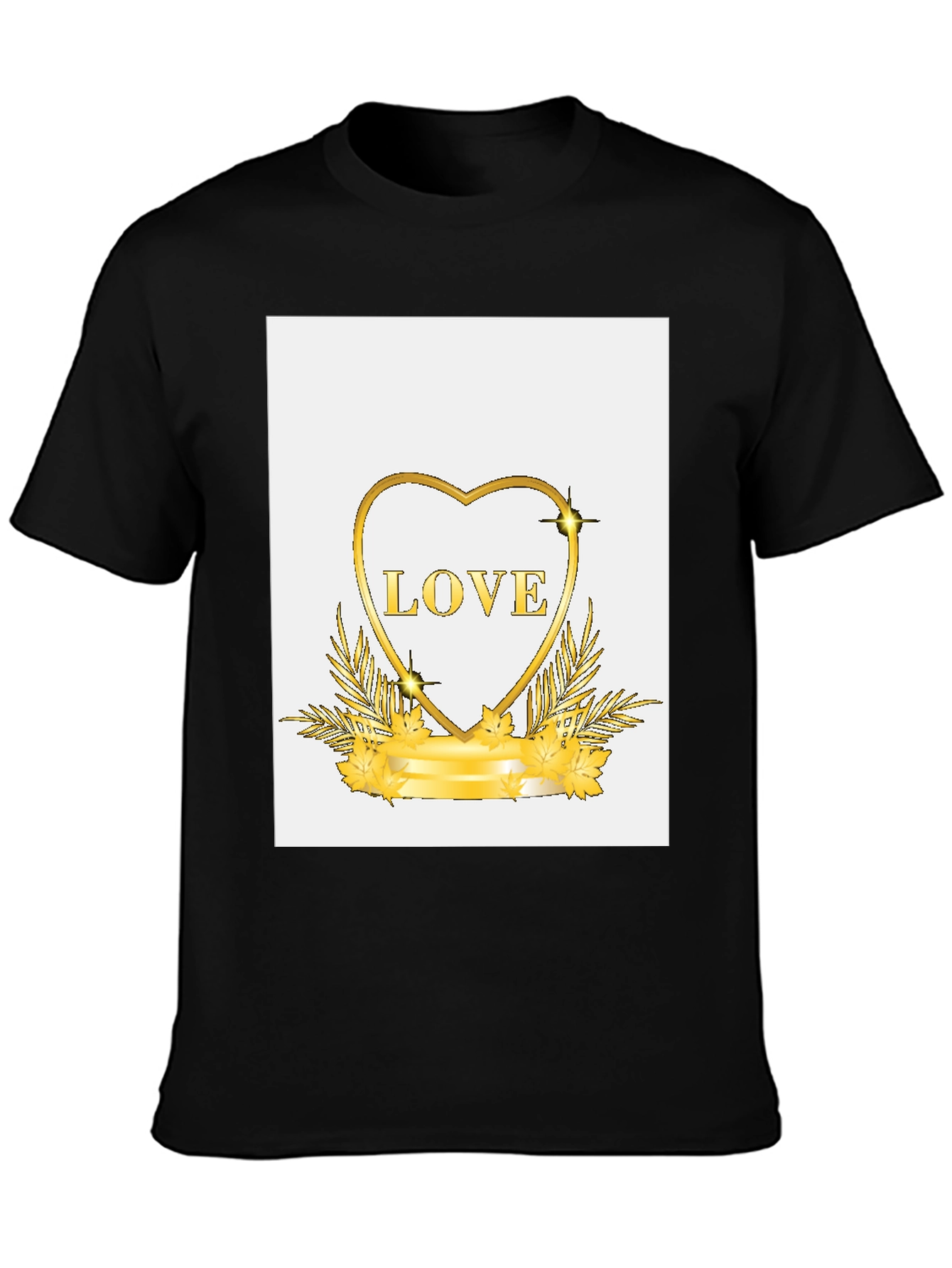 Black Golden Love Heart Graphic Black T-Shirt view 3