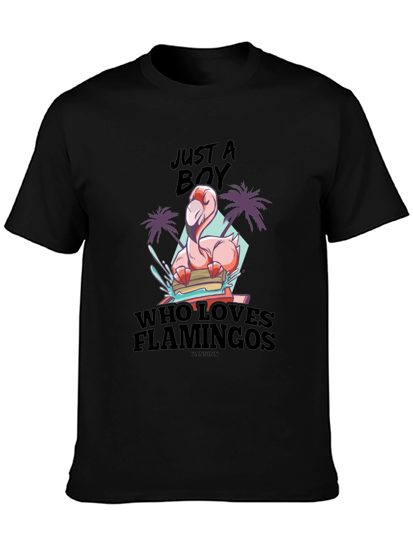 Black Just A Boy Who Loves Flamingos Black T-Shirt view 3