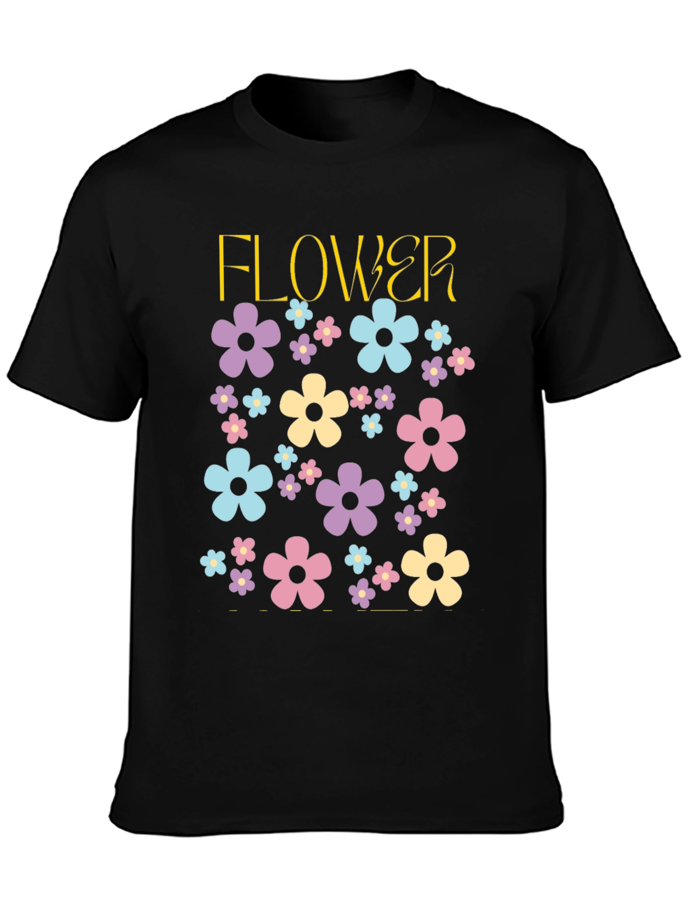 Black Floral Power T-Shirt - Retro Flower Design view 3