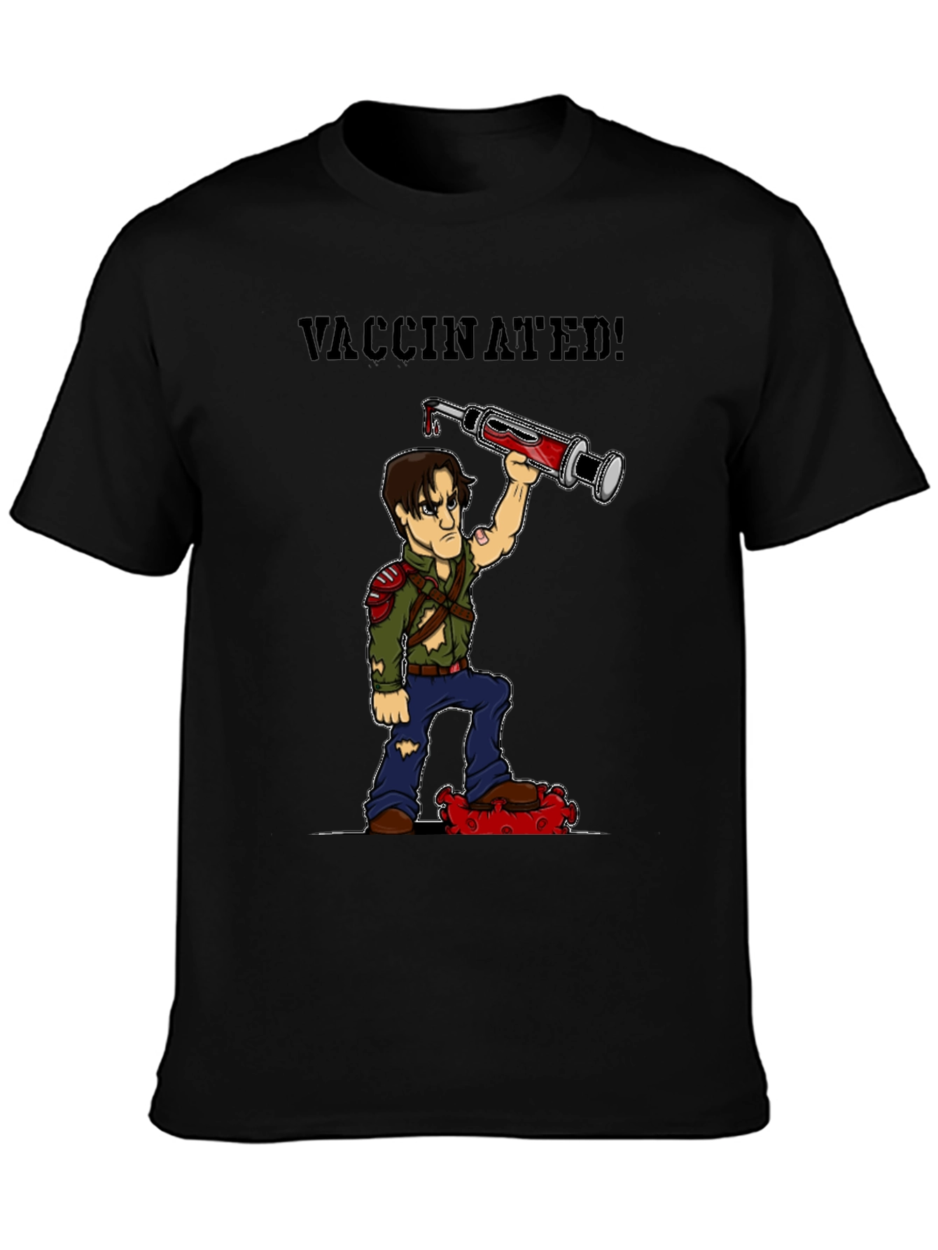 Black Vaccinated Zombie T-Shirt: Virus Slayer view 3